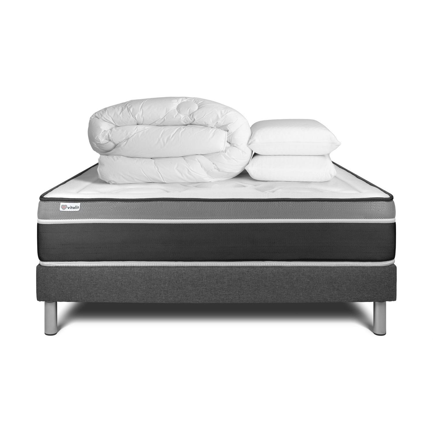 Pack cama completa - Colchón 160x200cm + Somier con láminas (en kit) + 2 almohadas + Edredón - Vital Care