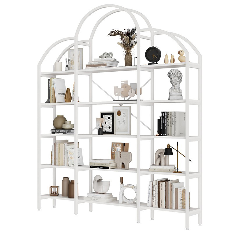 Bibliothèque blanche 170 x 26 x 190 cm en métal et MDF avec cinq niveaux et décoration en forme de nuage