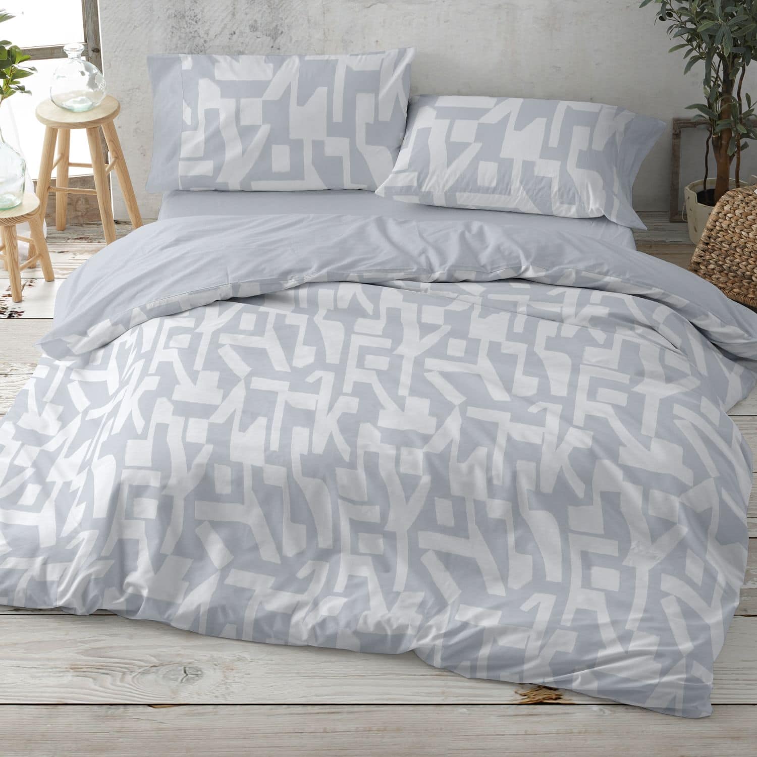 Juego de Funda Nórdica Étnica Azul - Diseño Geométrico Abstracto | Todas las Medidas de Cama | Fácil Cuidado