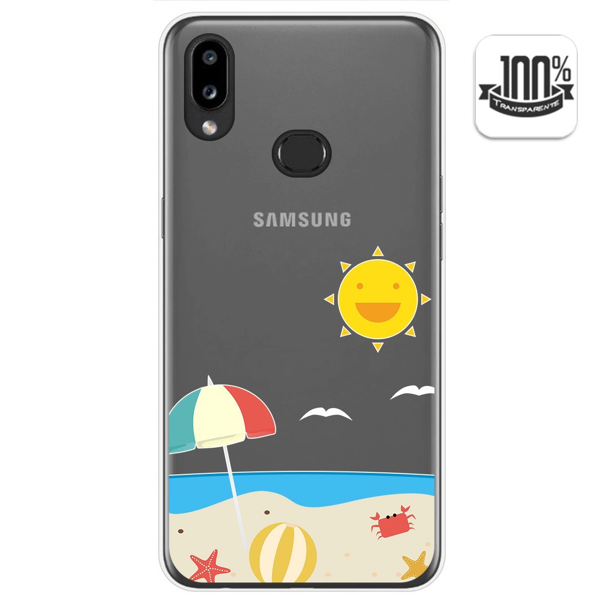 Tumundosmartphone Funda Gel Transparente para Samsung Galaxy A10s diseño Playa Dibujos