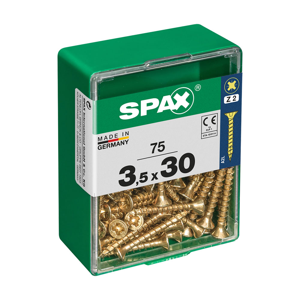 Caja 75 uds. tornillo madera spax cab. plana yellox 3,5x30mm spax