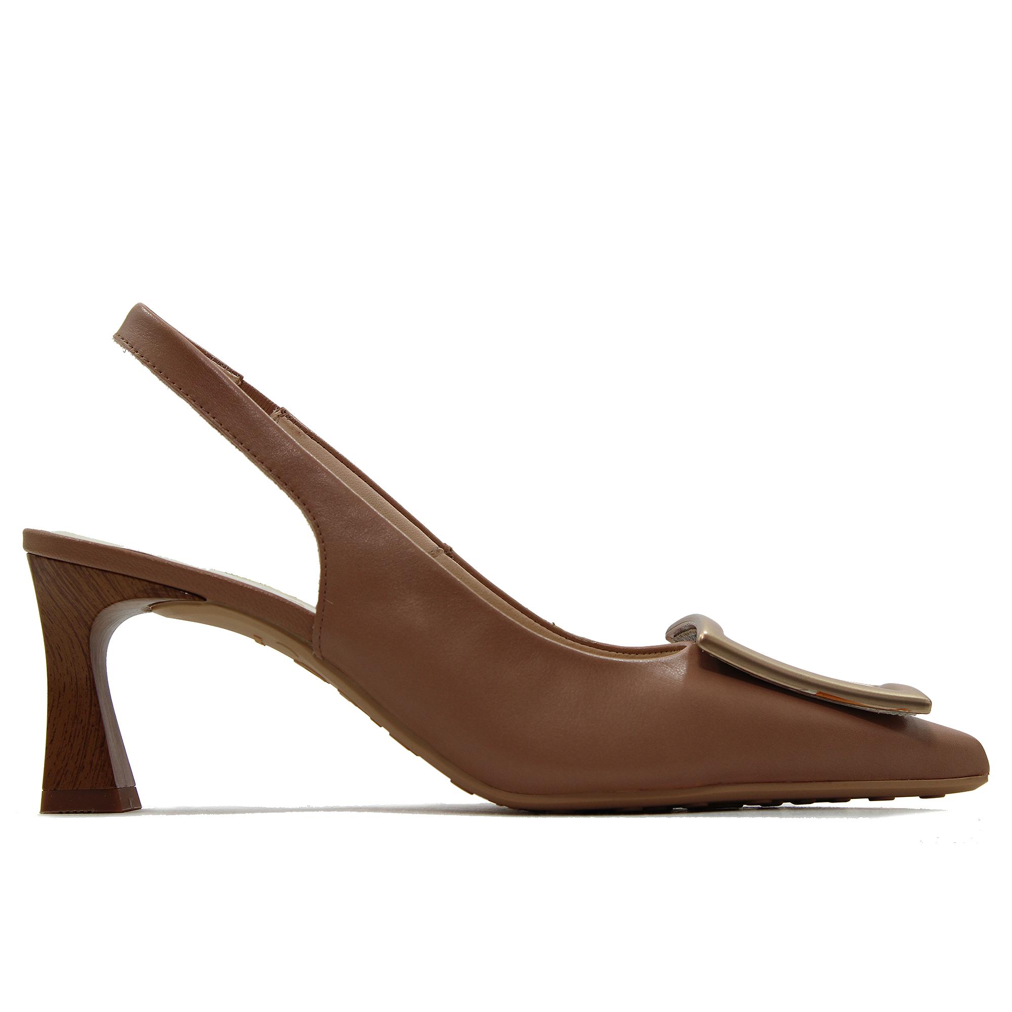 Hispanitas BHV264850 Zapato de piel con tacón fino,salón destalonado,tira al tobillo,eslabón de adorno en el empeine para señora