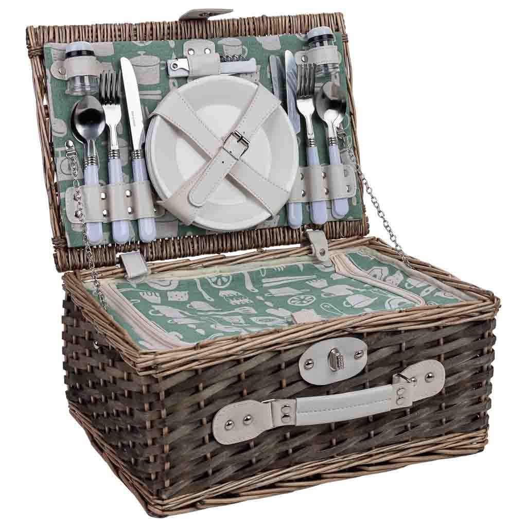 Wonderlust Deco - Cesta de picnic 4 servicios verde 40x28x19 cm Verde 40x28x19h cm