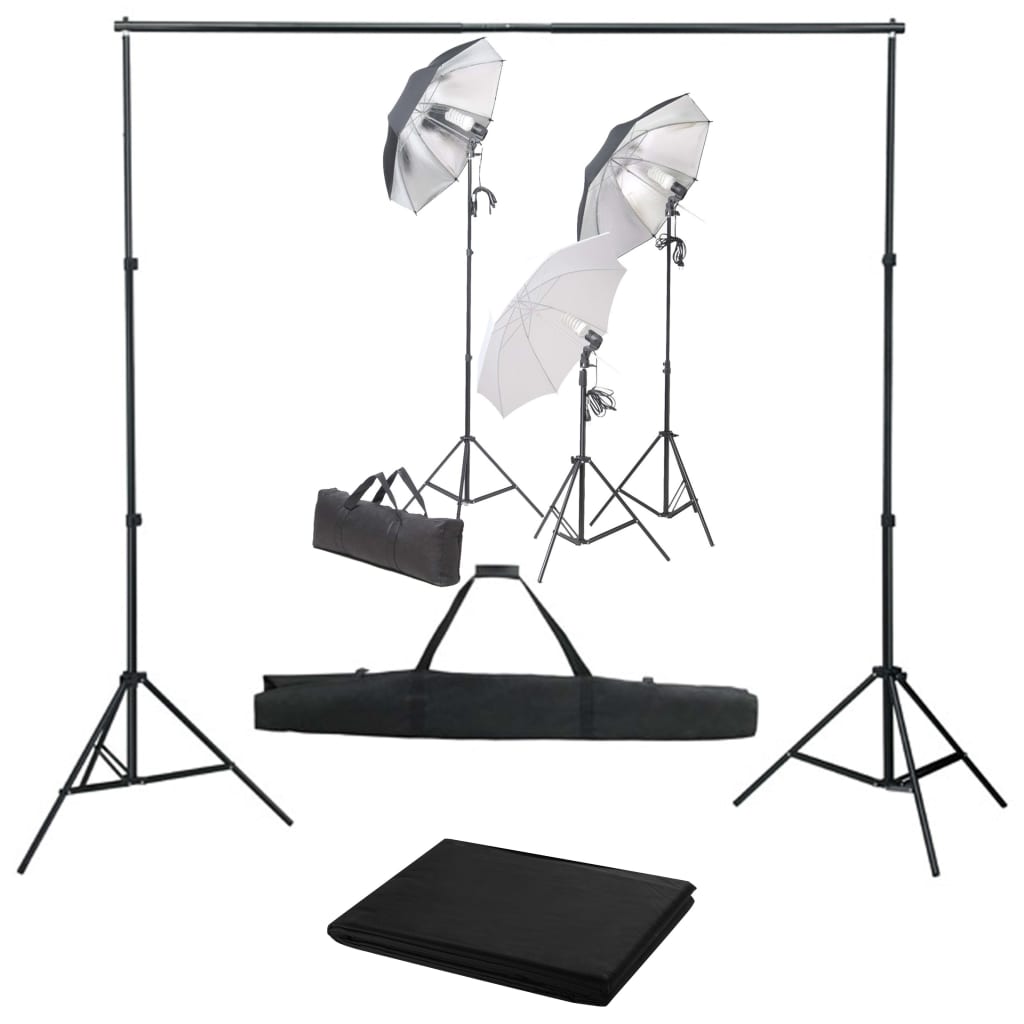 vidaXL Kit de Estudio Fotográfico con Set de Luces y Telón de Fondo Lámparas Color Verde,  Negro,  Blanco y mas