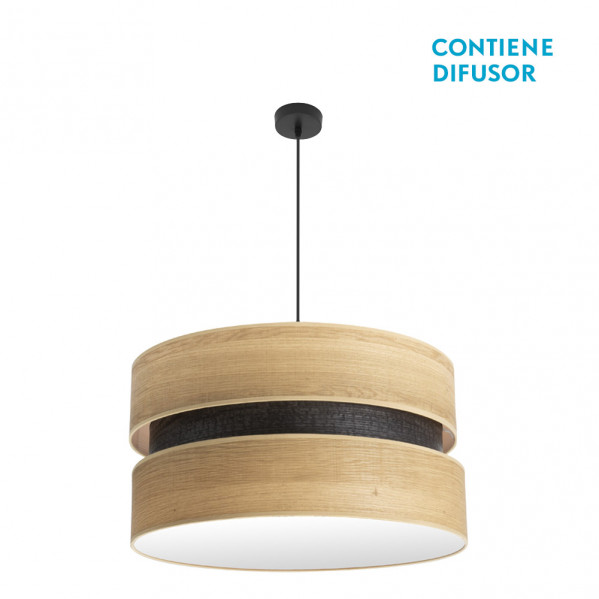 Colgante colet 3xe27 negro/madera clara regx60x60 cm