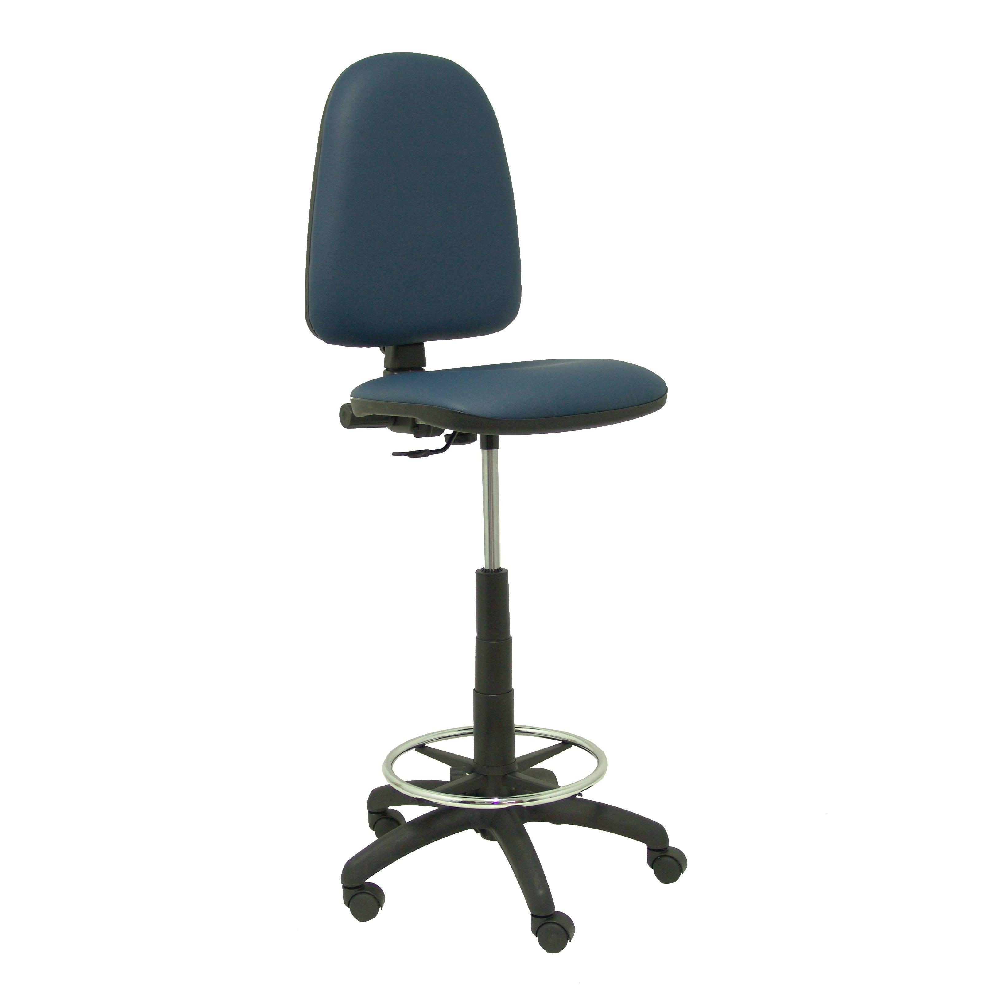 Piqueras Y Crespo y Crespo Taburete Ergonómico Similpiel Azul Marino con Aro Reposapiés Cromado