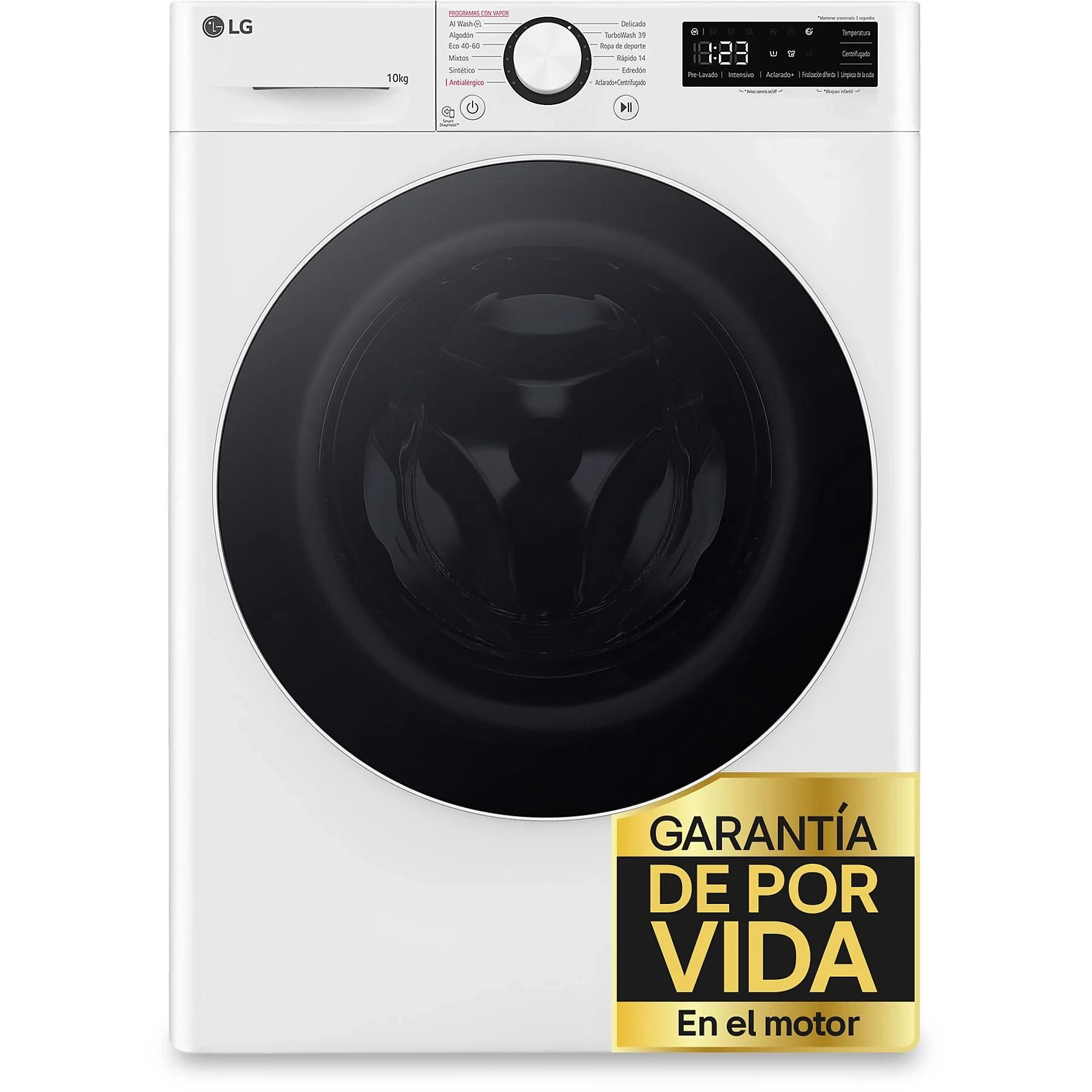 Lavadora LG F4WR6010A0W de 10Kg Clase A y 1400Rpm  | Blanco, Cuidado prendas, Inteligencia Artificial, Motor Inverter, Lavado rápido, Ahorro energía, Función vapor