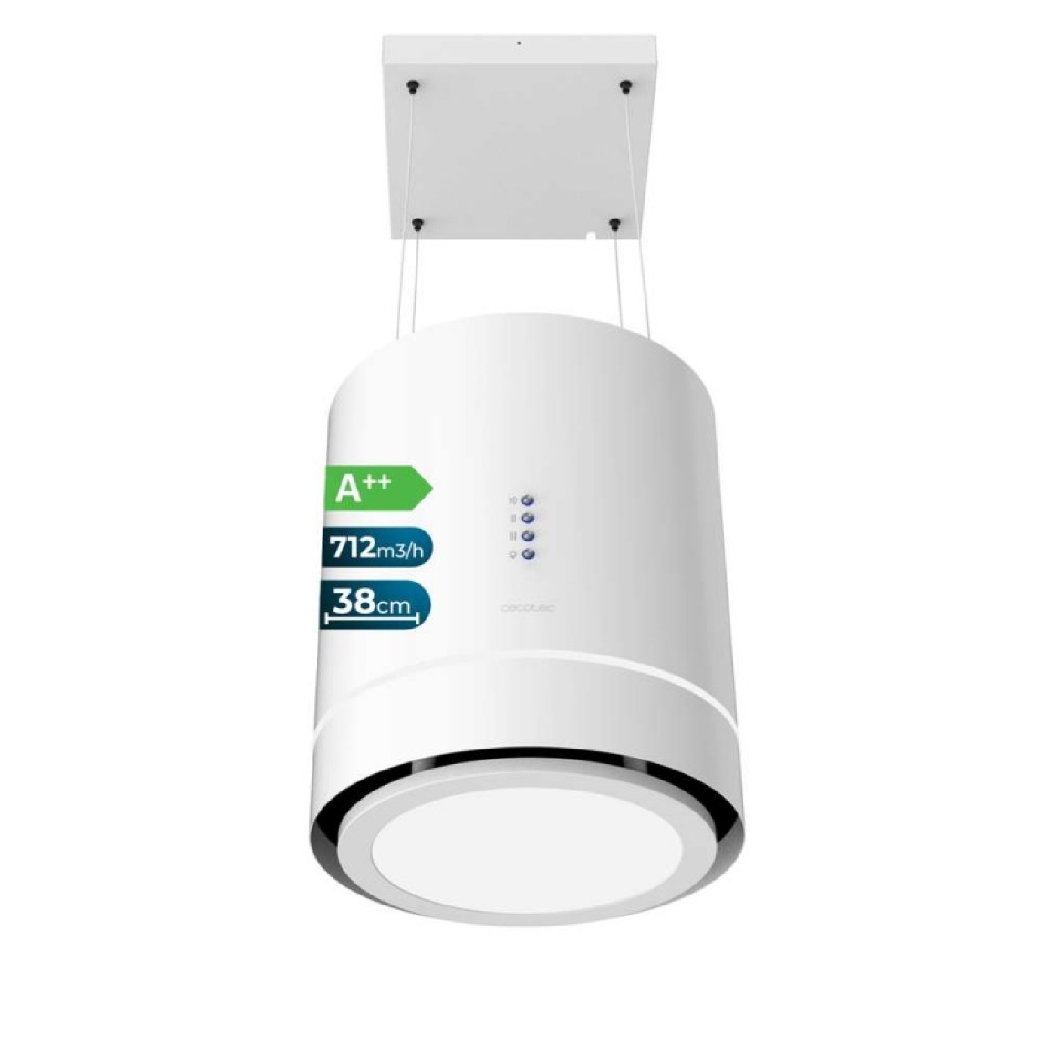 Cecotec Campana Extractora 44Cm En Isla Redonda Bolero Flux Cre 448000 White A++. Acabado En Blanco, Succión 800M3/H