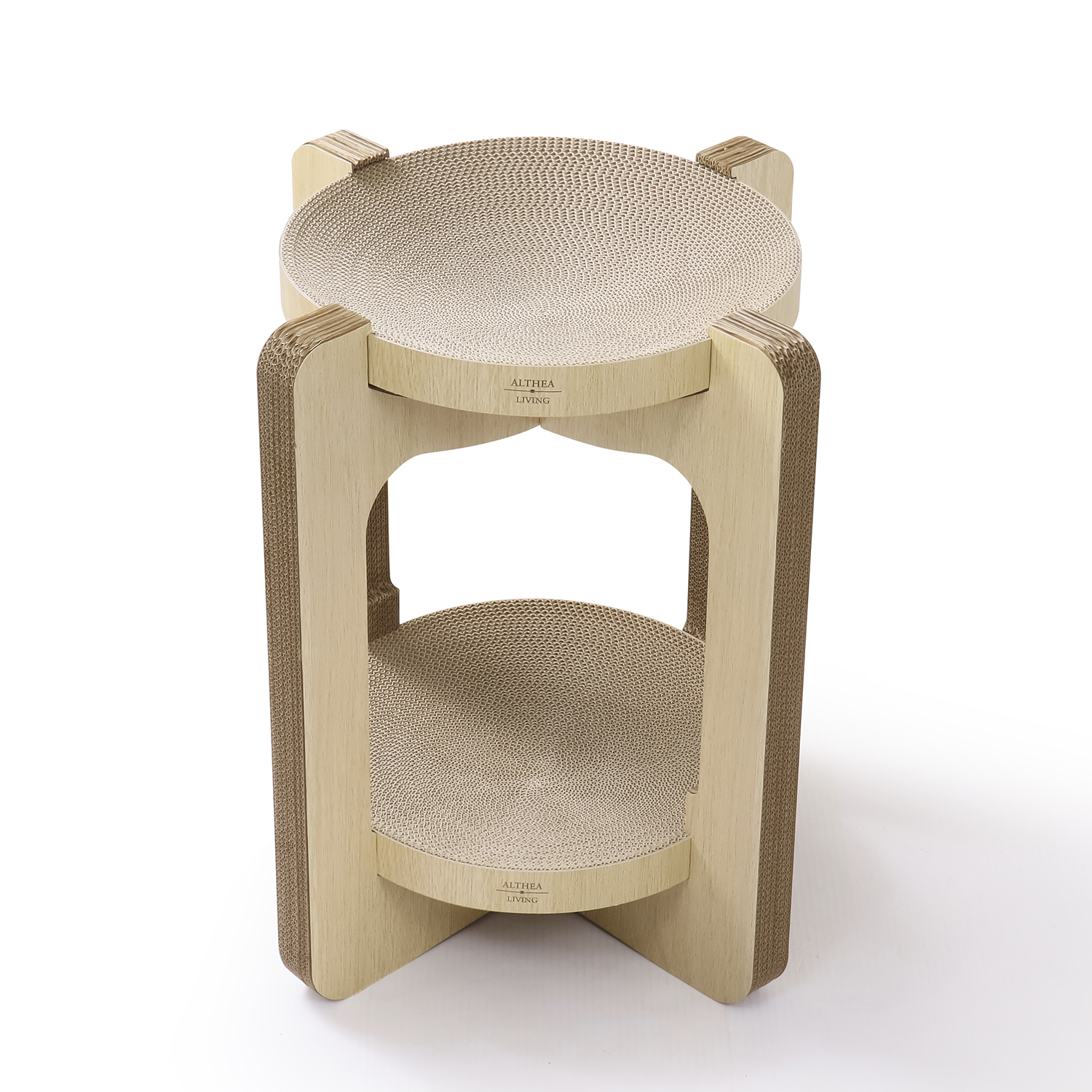 Rascador Torre para Gatos de Cartón Corrugado Reciclado, 2 Niveles con Cama Inferior y Plataforma Elevada, Rascador y Descanso 2 en 1, Diseño Vertical Estable 52x52x59 cm - Althea Living
