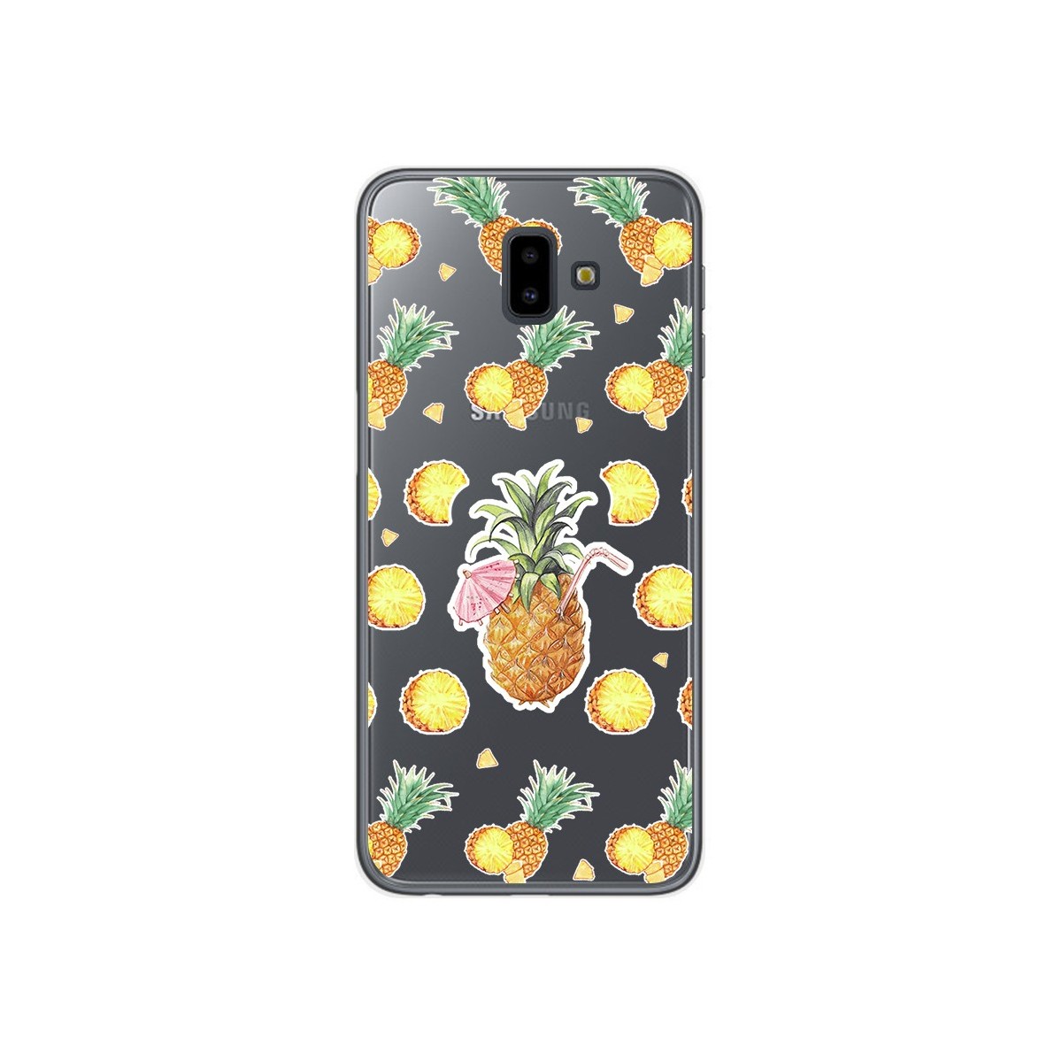 Tumundosmartphone Funda Gel Transparente para Samsung Galaxy J6+ Plus Diseño Piña Dibujos