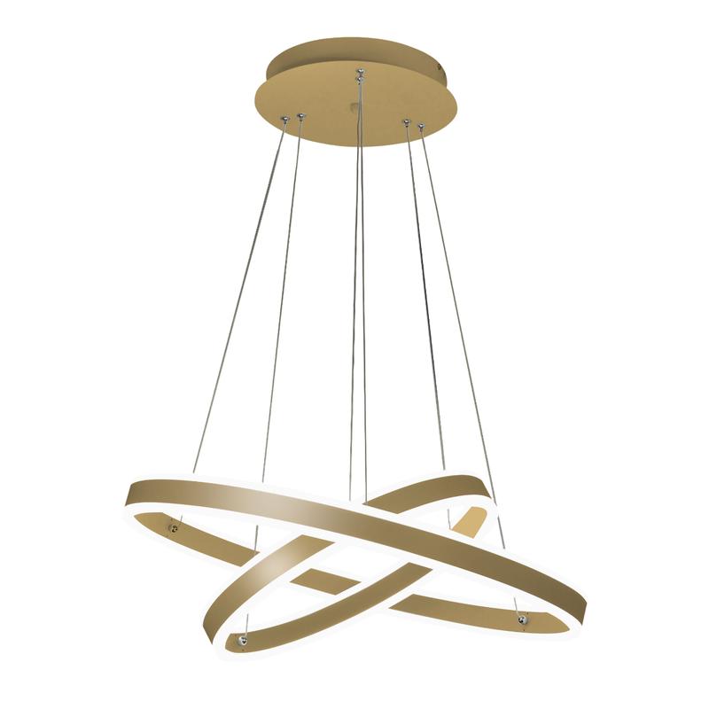 Lámpara colgante LED Palau 108W 3000K Regulable Ø60 y Ø40 cm Oro Mate - Dos Aros de Metal y Metacrilato - Fabas Luce