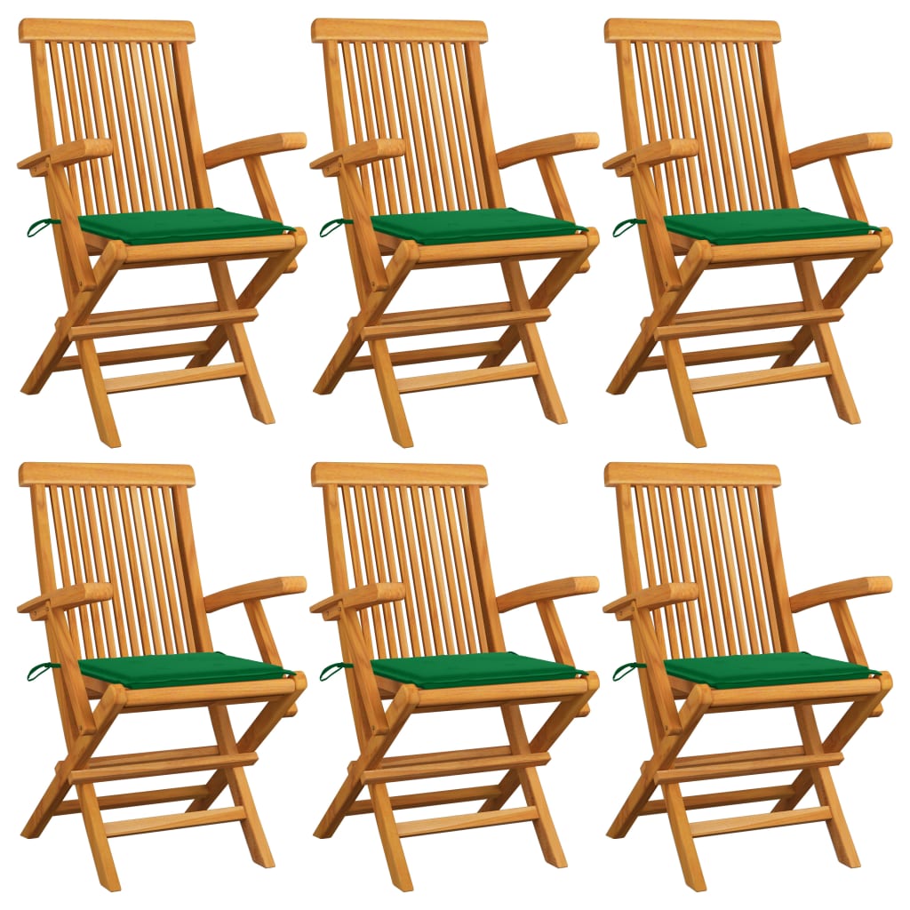 vidaXL Sillas de jardín 6 uds madera maciza de teca con cojines