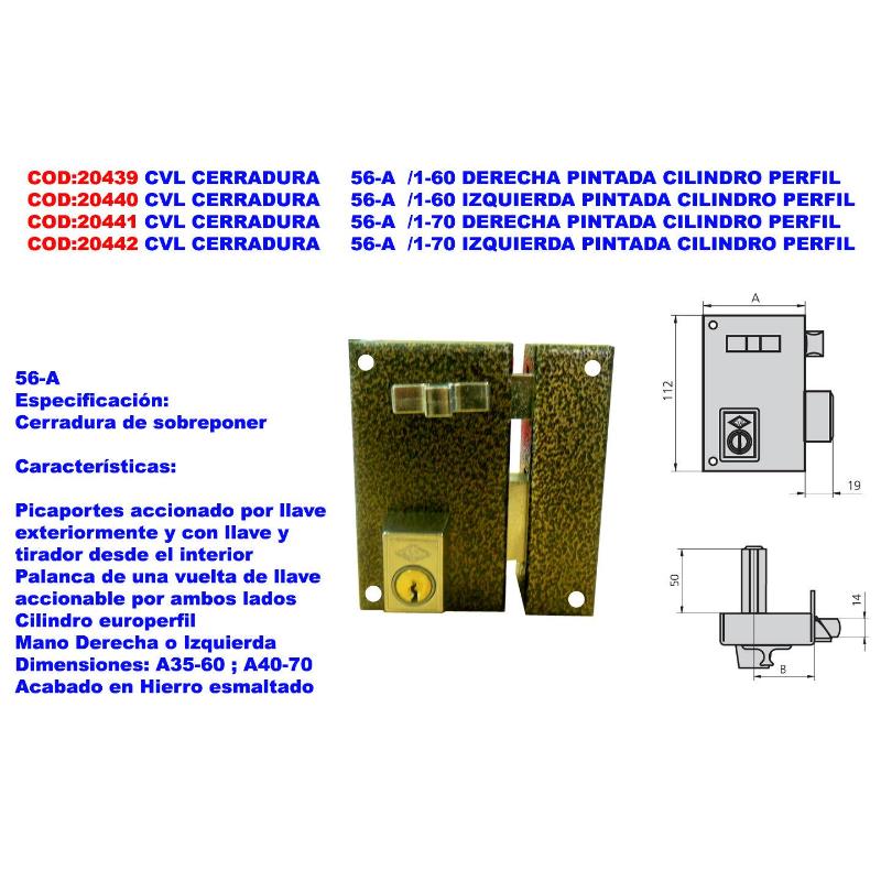Cvl cerradura     56-a  -1-70 izquierda pintada cilindro perfil