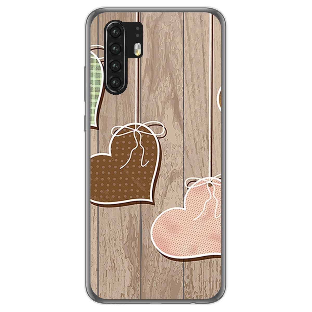 Tumundosmartphone Funda Gel Tpu para Huawei P30 Pro diseño Corazones Madera Dibujos