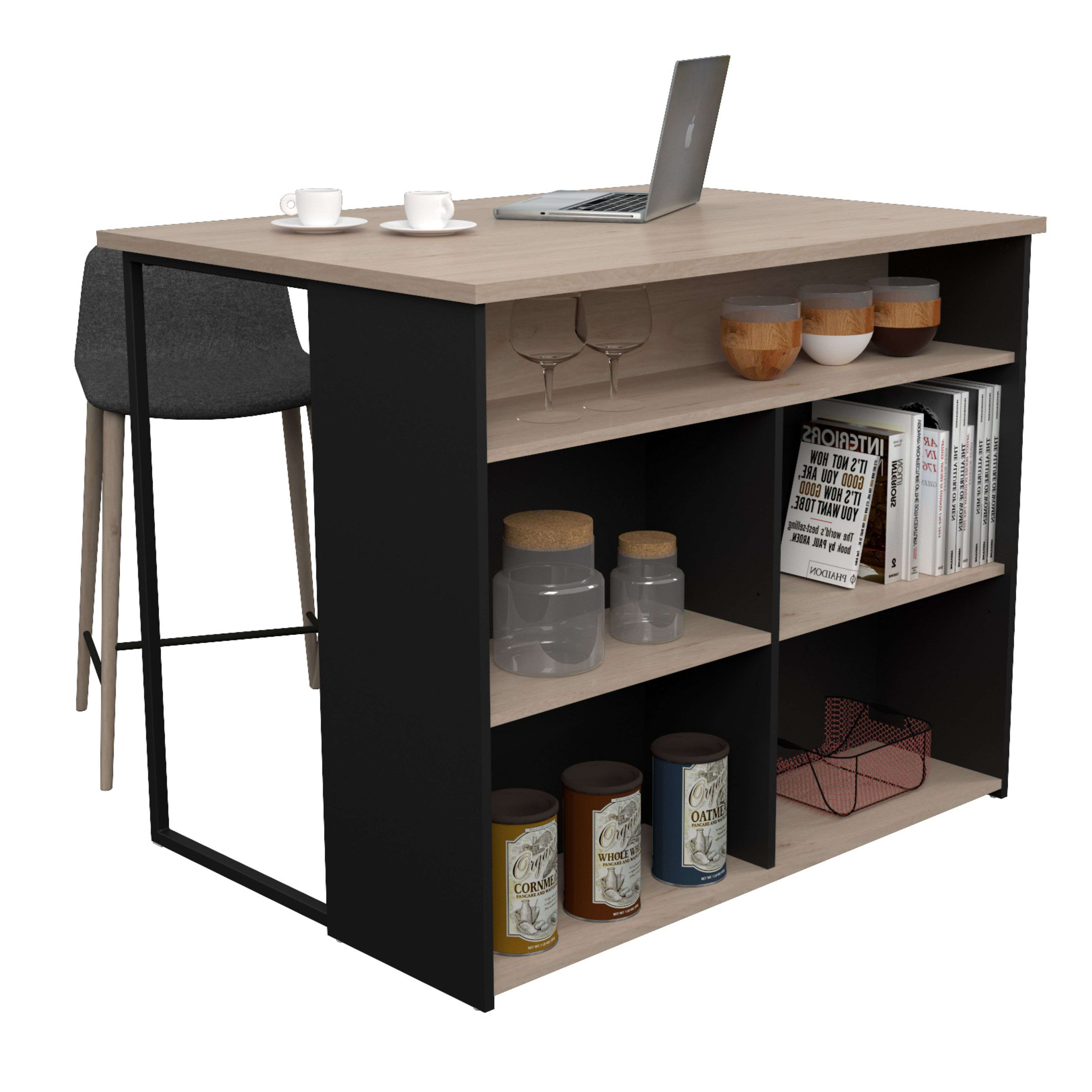 Miroytengo Isla Cocina Buh Mueble Auxiliar Negro y Roble Jackson 109x90x80 cm