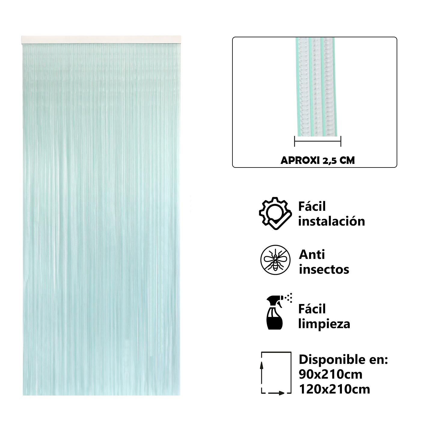 Cortina Plana de PVC Anti insectos para Puerta Exterior o Interior, Material PVC – Libre de Insectos