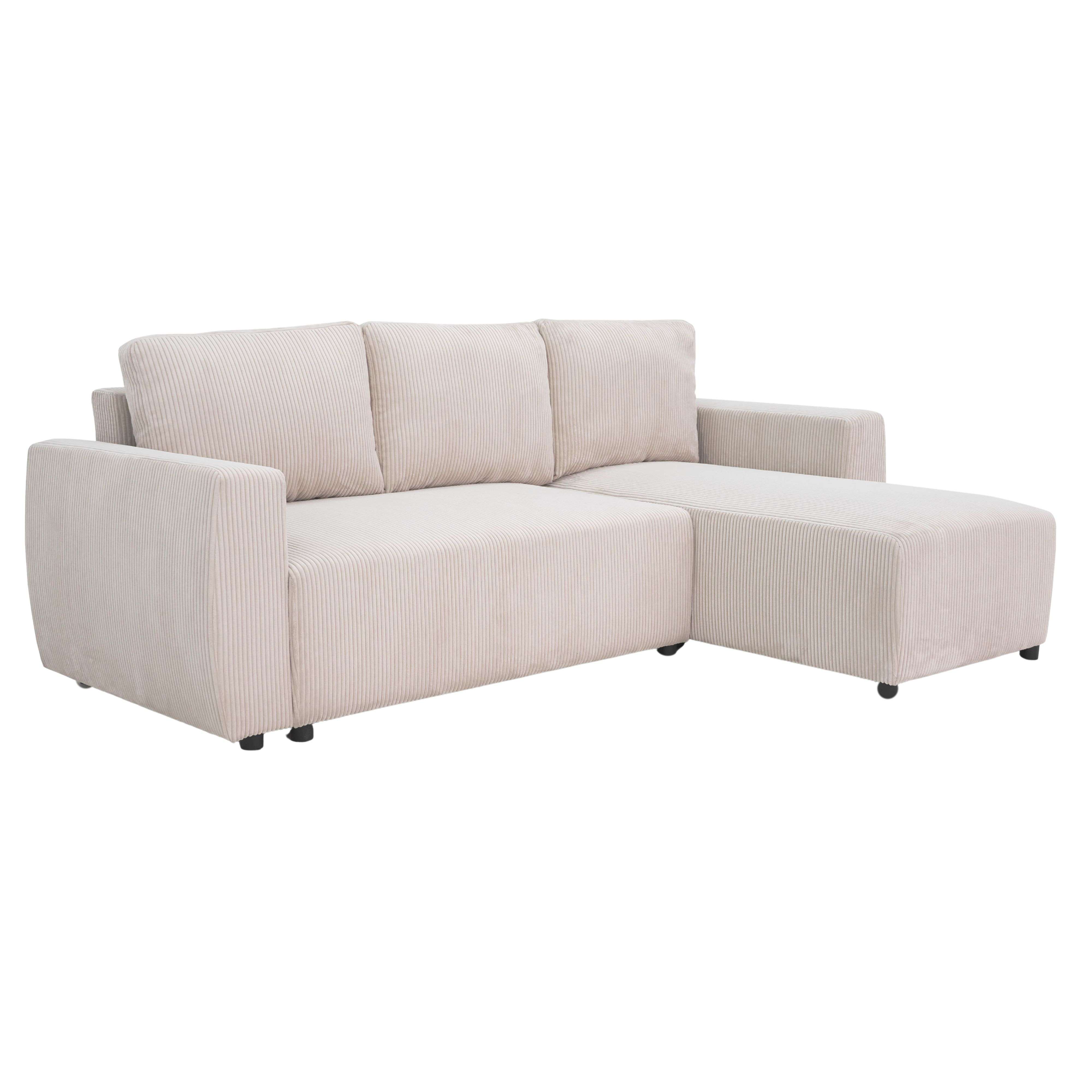 Miroytengo Sofá Cama Chaise Longue Ulises, Reversible con Arcón de 80L, Sofá Rinconero 3-4 Plazas 224x84x84 cm Beige