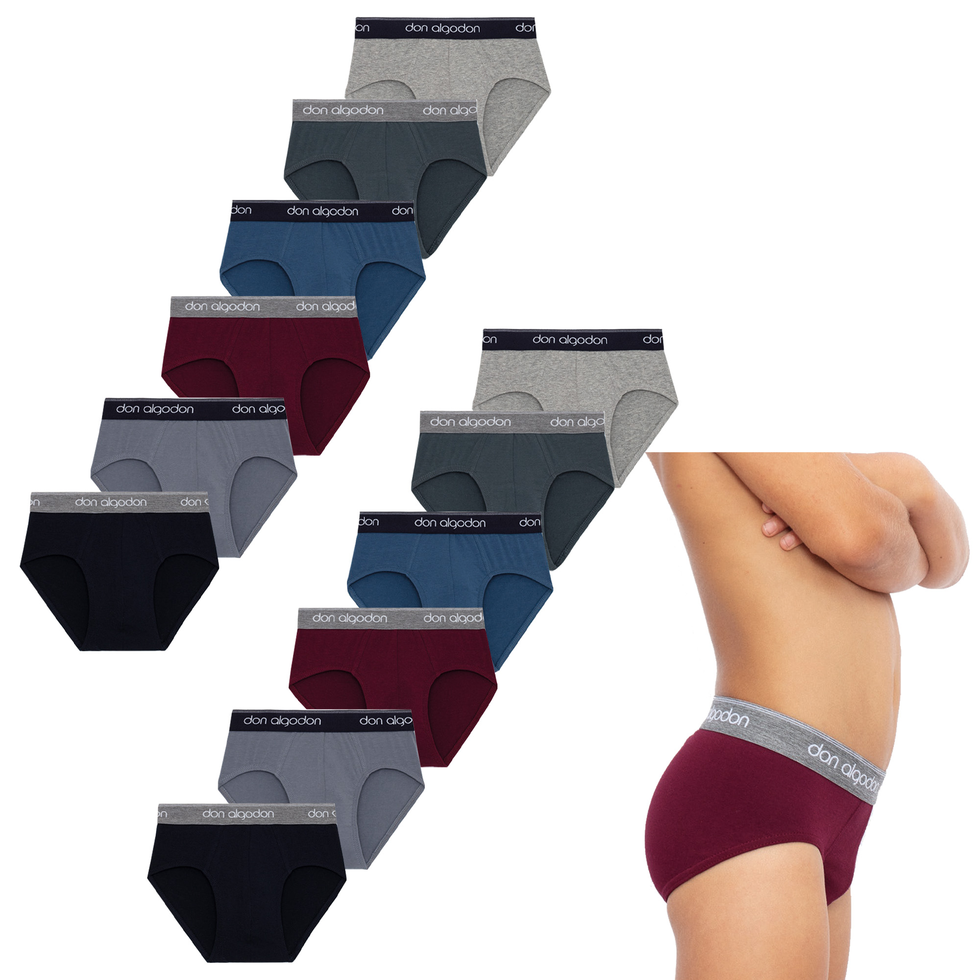 Don Algodon | Pack Ahorro 12 Slips Niño Calidad Excepcional | 2 Unidades por Color