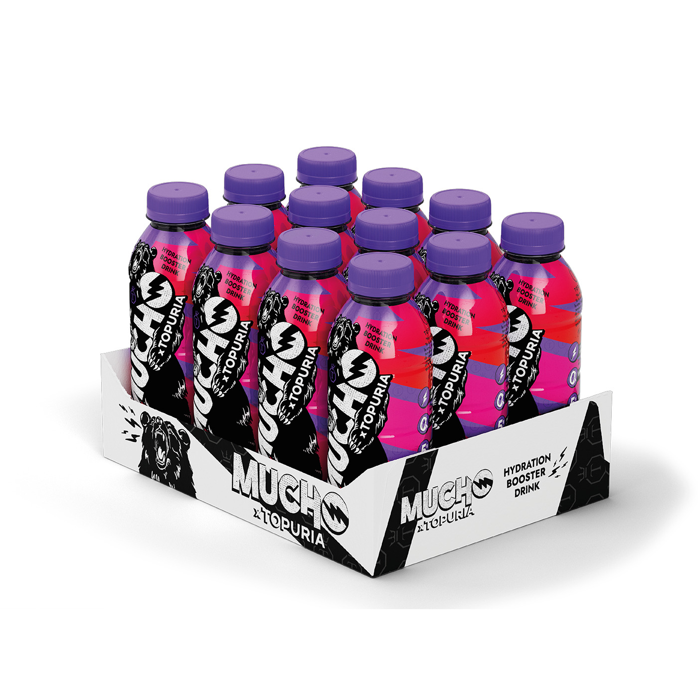 Mucho x Topuria: Bebida Hidratante Pack 12 Botellas de 500 ml. 4 Sabores Disponibles: Cherry KO - Watermelon Champ - Mango Chao - Apple Clutch