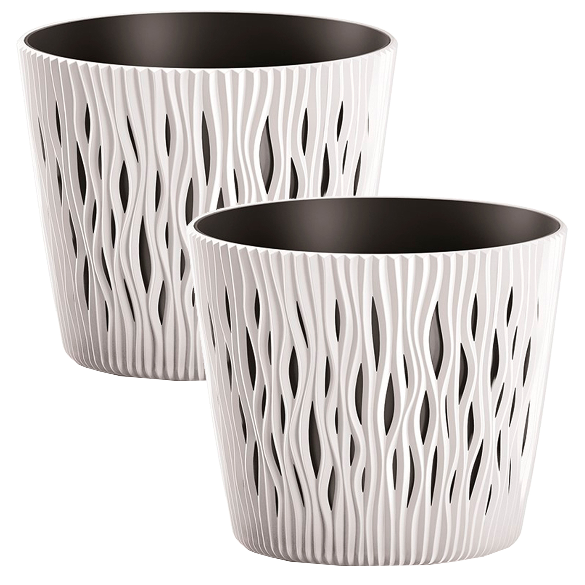 2x Maceta redonda de plastico Sandy Round en color blanco 22,5 (largo) x 22,5 (ancho) x 19,2 (alto) cm WELLHOME
