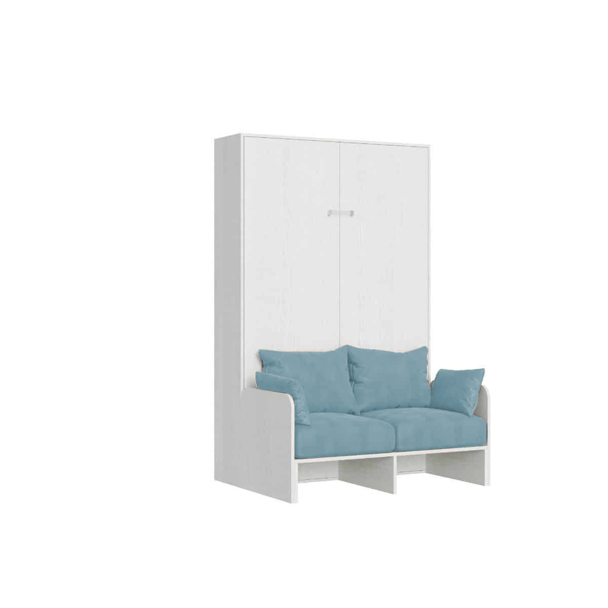 Cama doble plegable francesa Kentaro de 140 cm con sofá de fresno blanco, azul claro - Itamoby