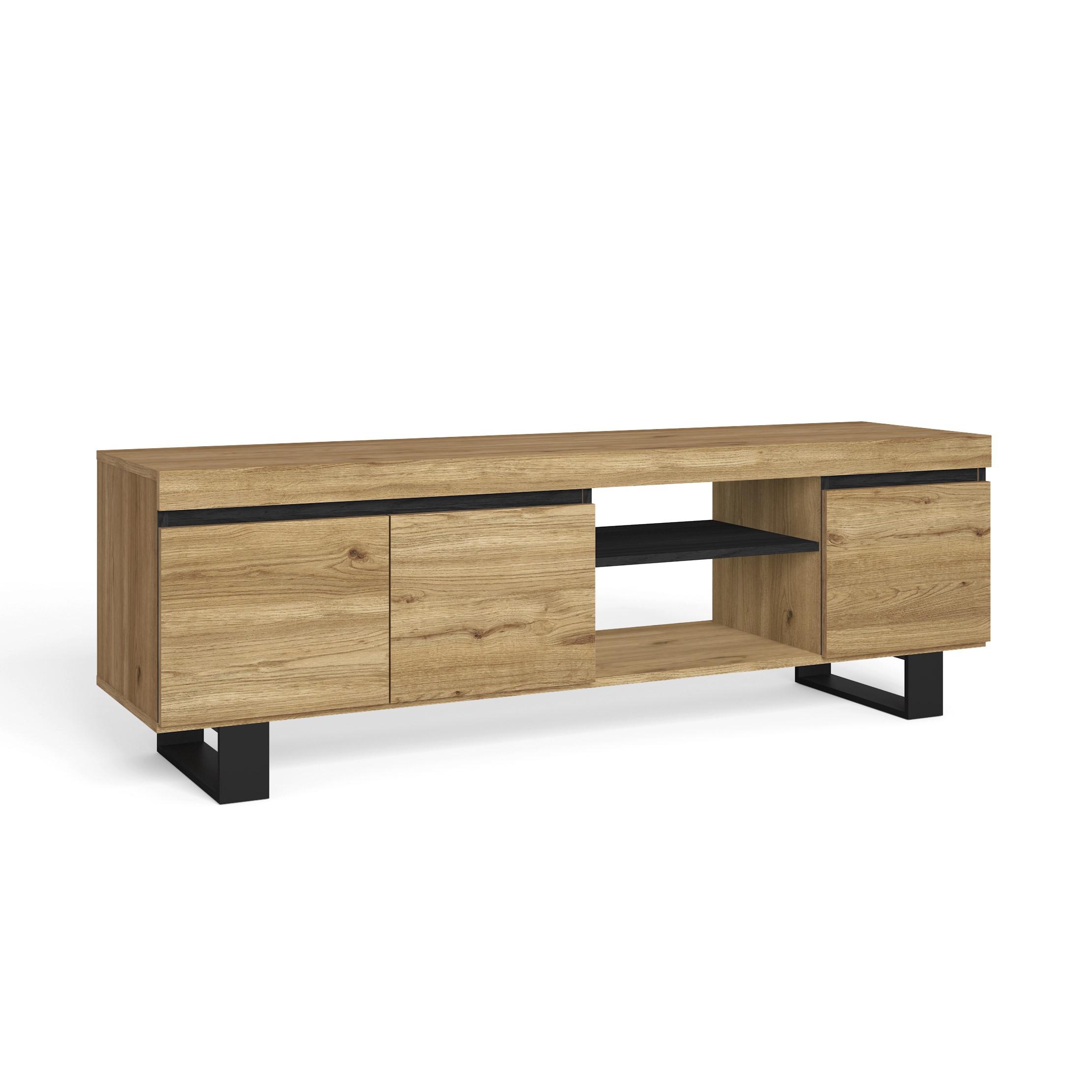 Skraut Home - Mueble de TV con patas y puertas - acabado color Roble/Negro - Varias medidas disponibles 120/140/160x40x53cm