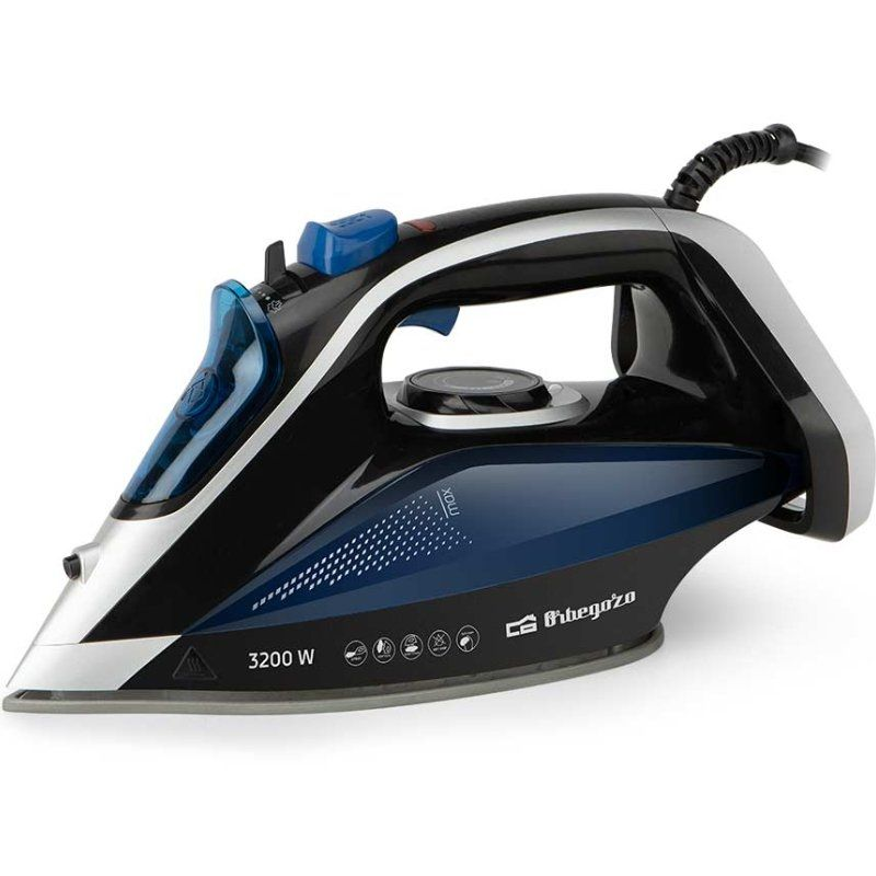Orbegozo SV 3200 Plancha de Vapor 3200W, Vapor Continuo 45 g/min, Golpe de Vapor 220 g/min, Suela Cerámica con Punta de Precisión, Planchado Normal, Vertical y Seco, Sistema Anti Cal