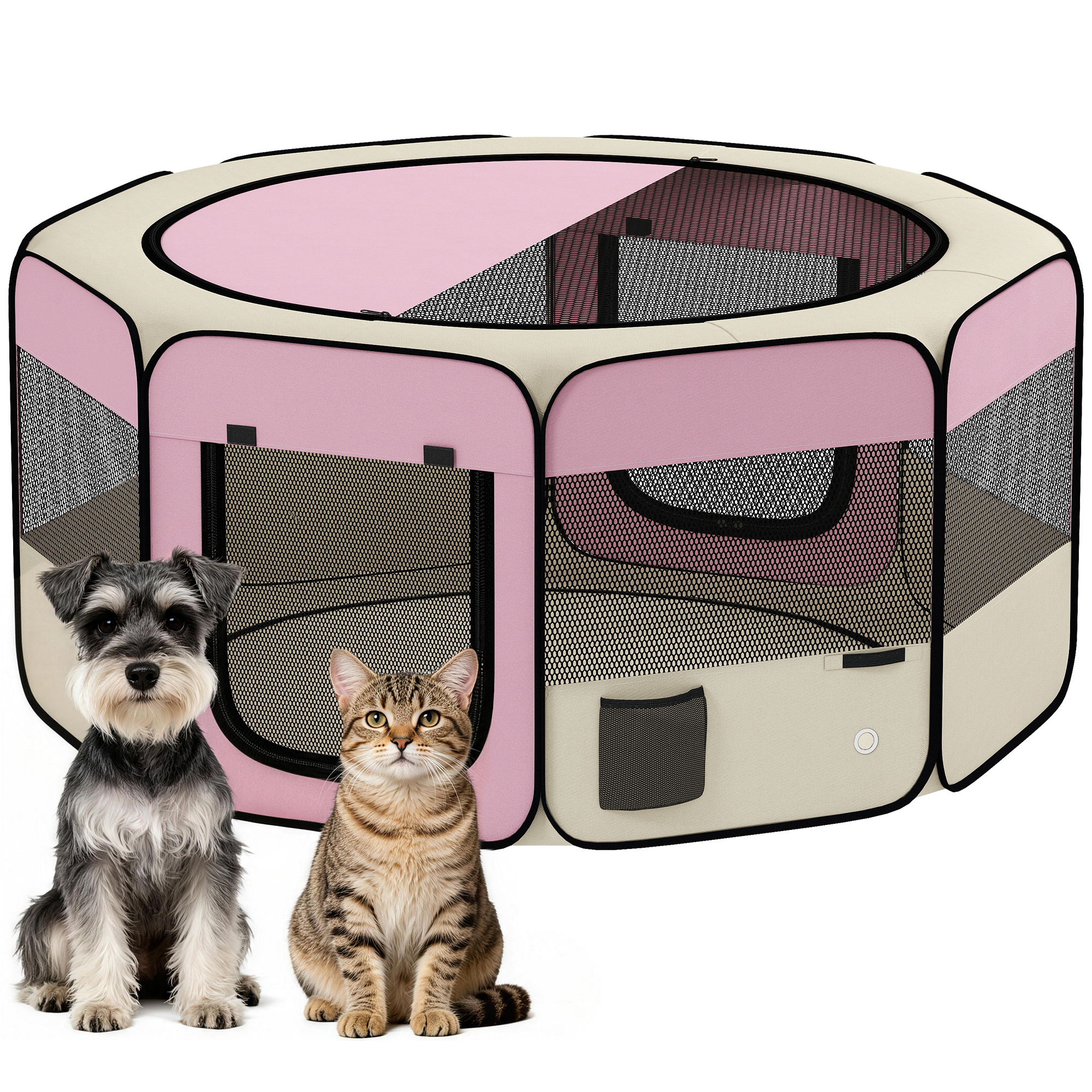 PawHut Parque Plegable para Perros y Gatos, Corralito Portátil para Animales Pequeños Impermeable de Tela Oxford con 2 Puertas, para Exterior e Interior