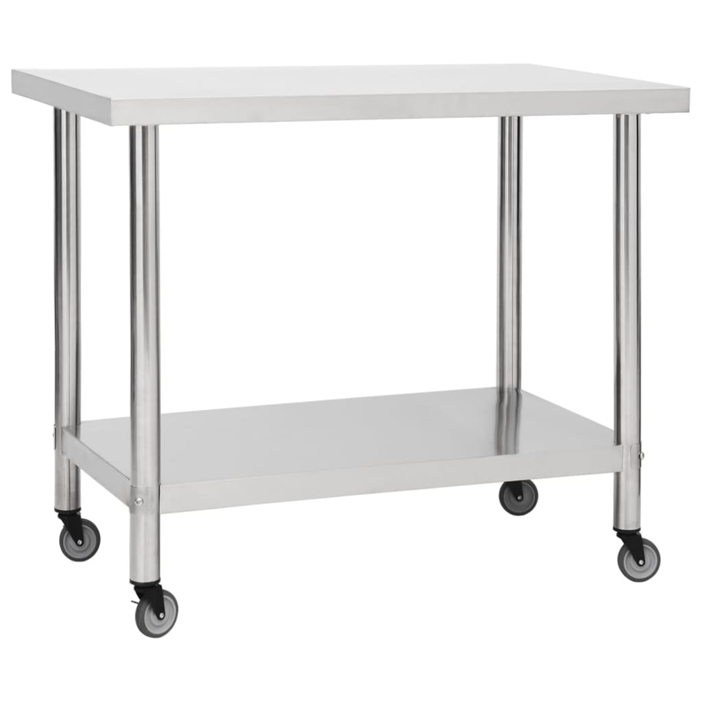 vidaXL Mesa de Trabajo para Cocina con Ruedas Acero Inox Comida Dimensiones 60 x 30 x 85 cm,  80 x 30 x 85 cm,  100 x 30 x 85 cm y mas