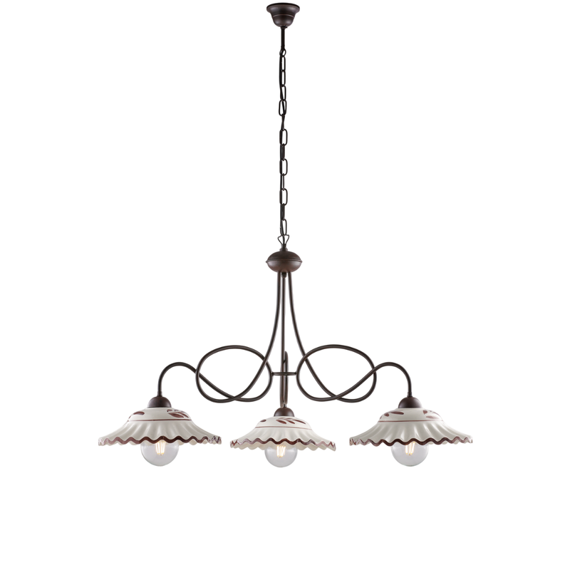 Bistrot - Lámpara de araña negra con efecto óxido y difusores cerámicos decorados, 30 luces - Belight