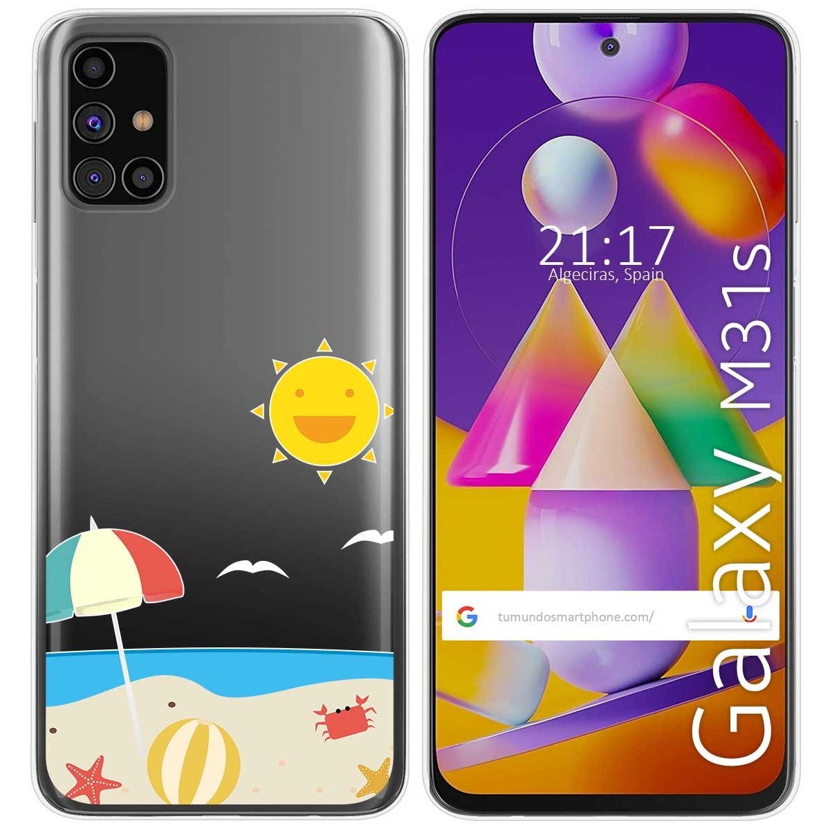Tumundosmartphone Funda Gel Transparente para Samsung Galaxy M31s diseño Playa Dibujos