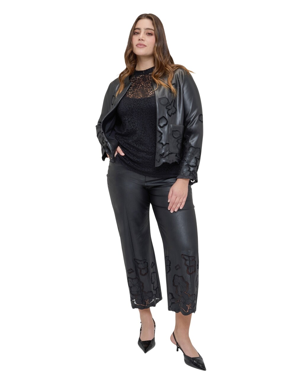 Fiorella Rubino - Pantalones cropped en tejido revestido con motivos florales