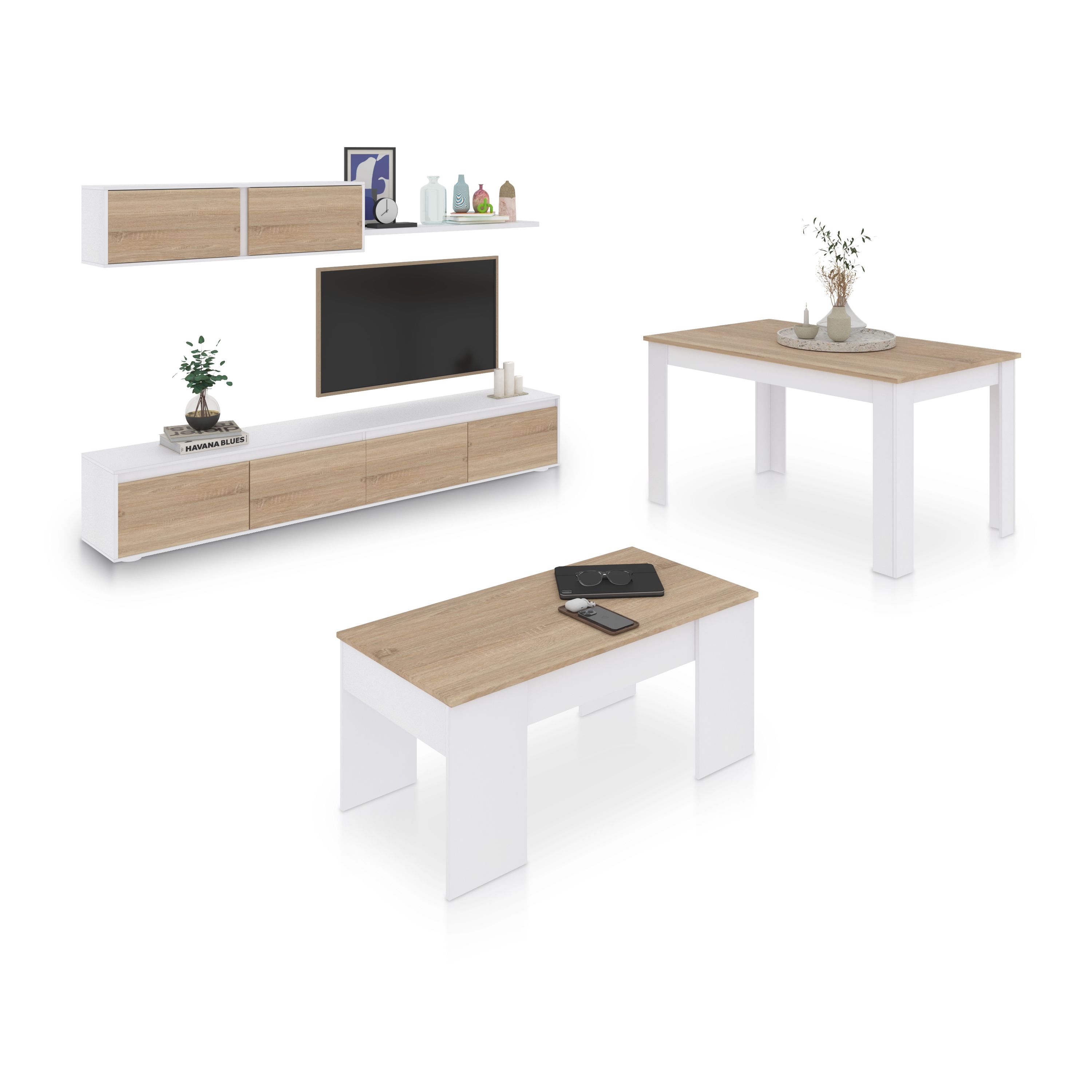 duehome - Pack salón con mesa de centro y mesa de comedor Arlet Max V2B