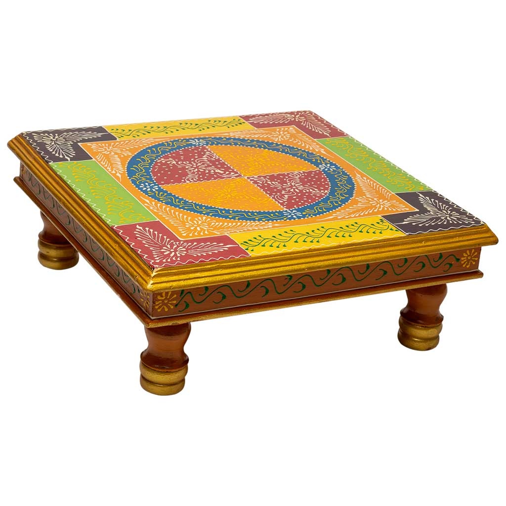 WANDERLUST DECO Mesa auxiliar de madera pintado a mano 38x38x14h cm