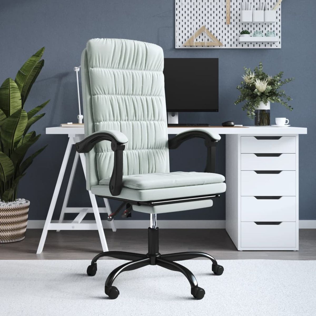 Silla de oficina Beler reclinable acolchado gris claro 112,5-122x63x56 cm