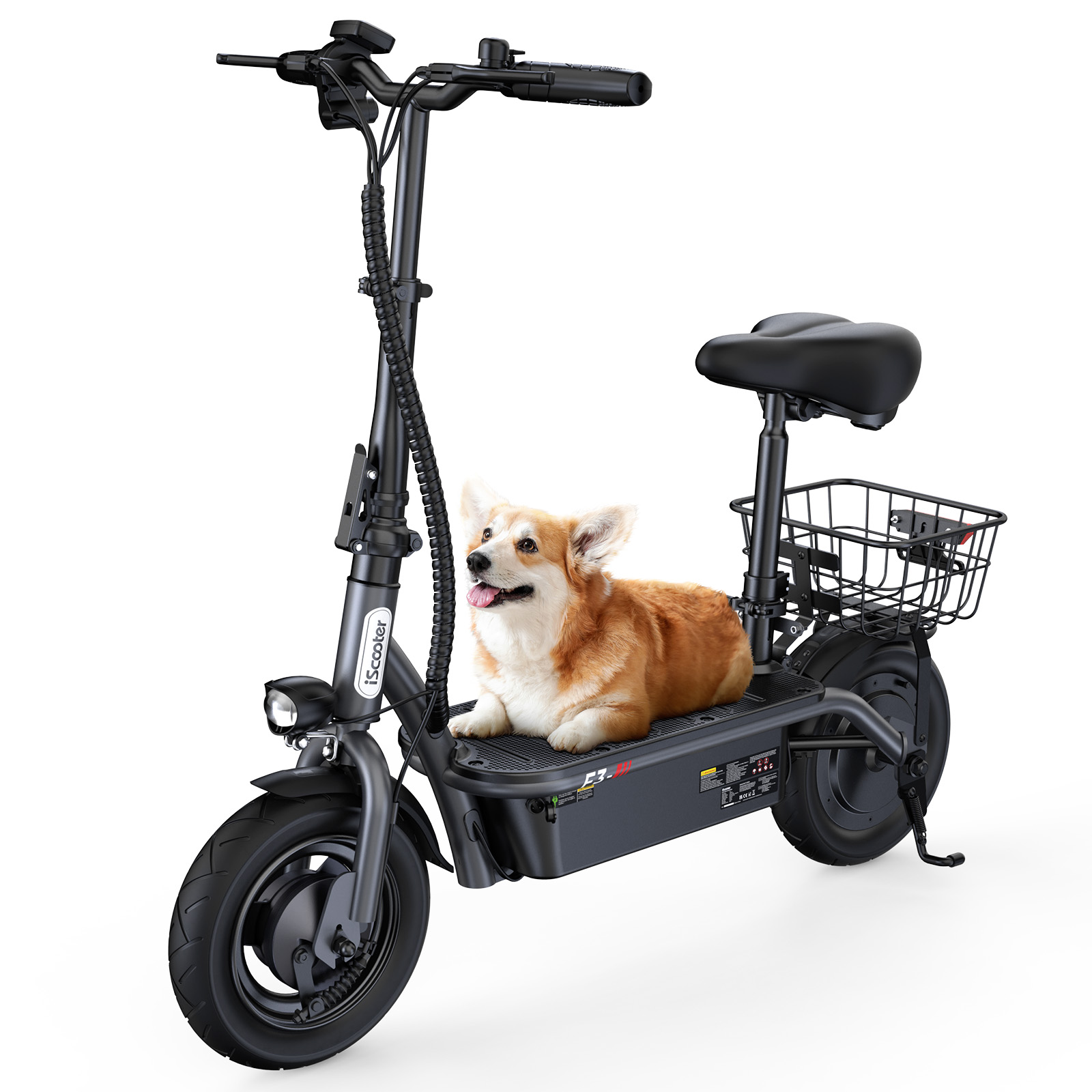 Patinete Eléctrico Plegable iScooter F3 con Asiento para Adultos, Motor de 1000W, Autonomía de 60 km, Batería 48V 13Ah, 3 Modos de Velocidad hasta 25 km/h
