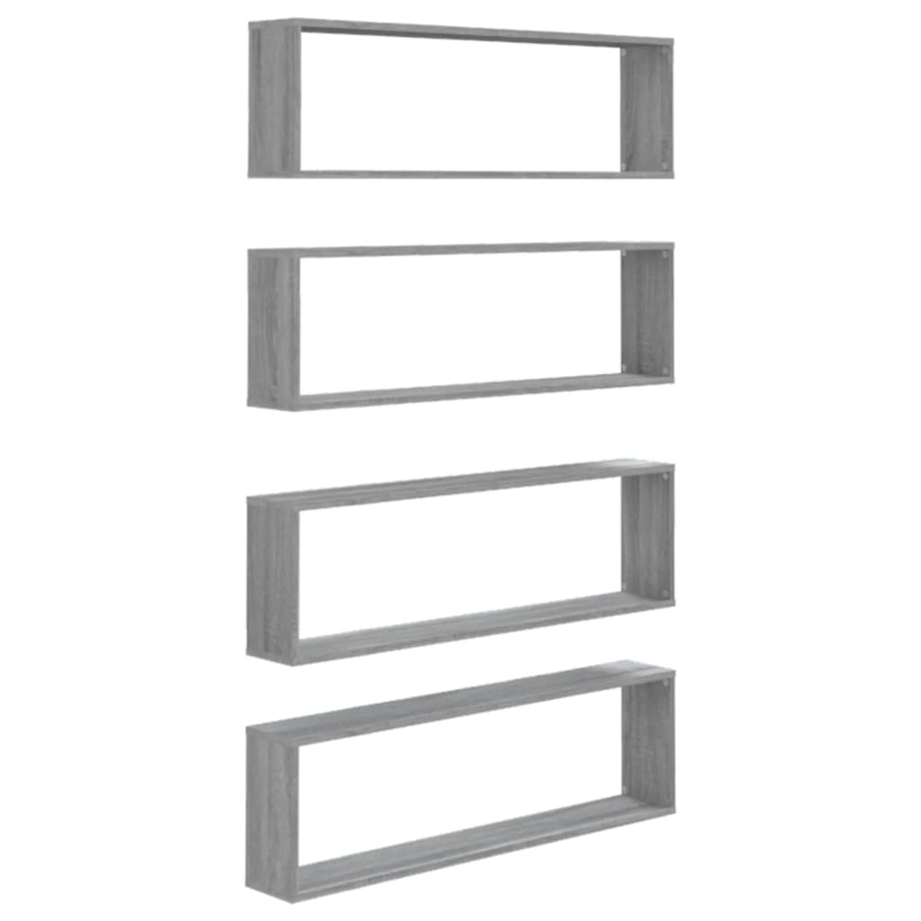 vidaXL Estante cubo pared 4 uds contrachapada gris Sonoma 100x15x30 cm