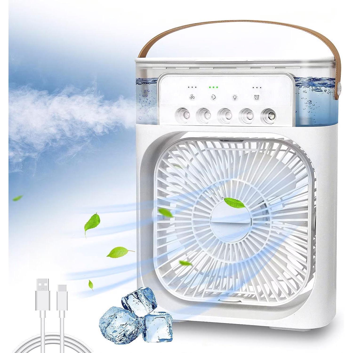 Ventilador de aire acondicionado portátil, 3 en 1 actualizado con tanque de agua， enfriador de aire evaporativo personal, temporizador de 1/2/3 H