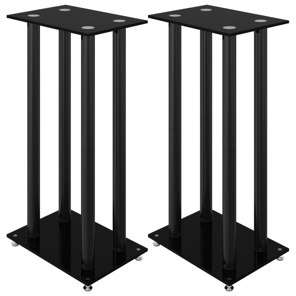 vidaXL Soportes altavoces 2 uds vidrio templado plata 4 pilares Color Negro y plateado,  Negro,  Plateado y mas
