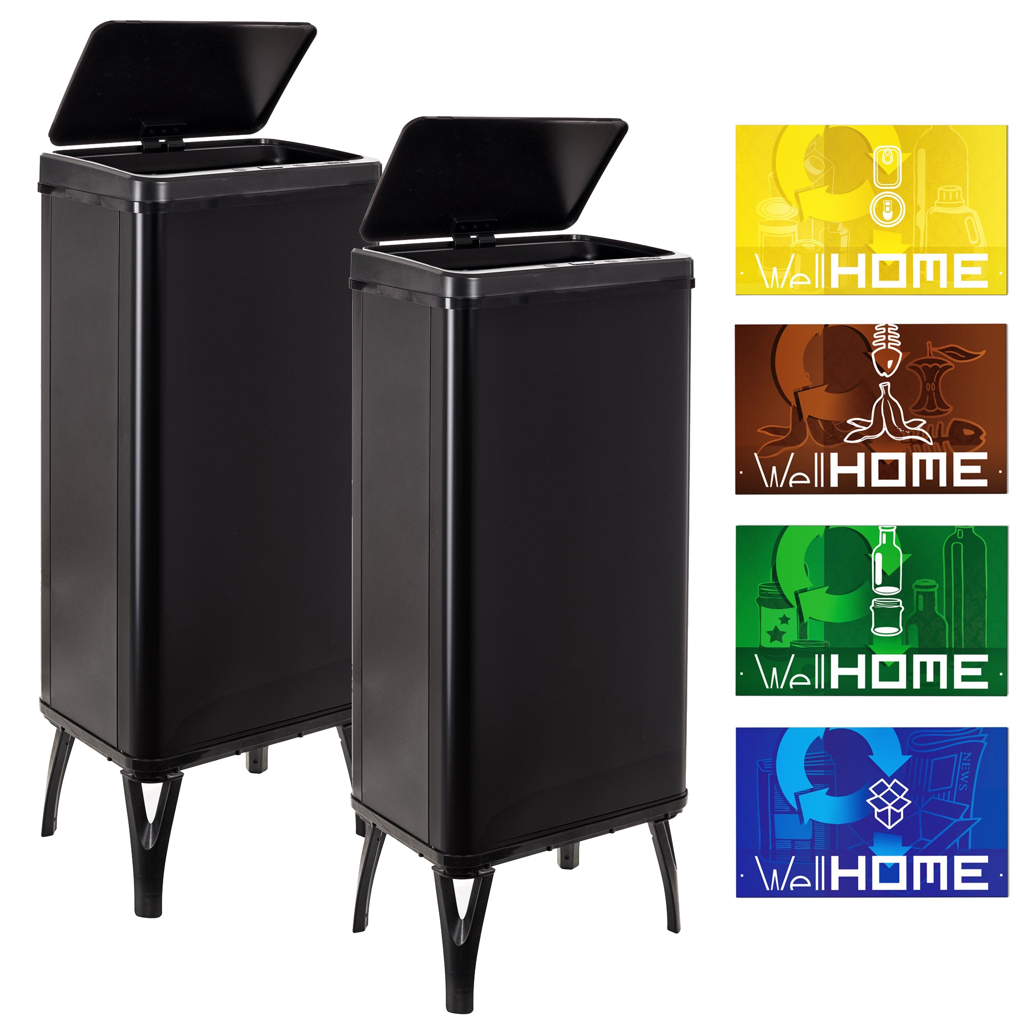 Wellhome Cubo de Basura Inteligente 60L Negro con Etiquetas Magnéticas