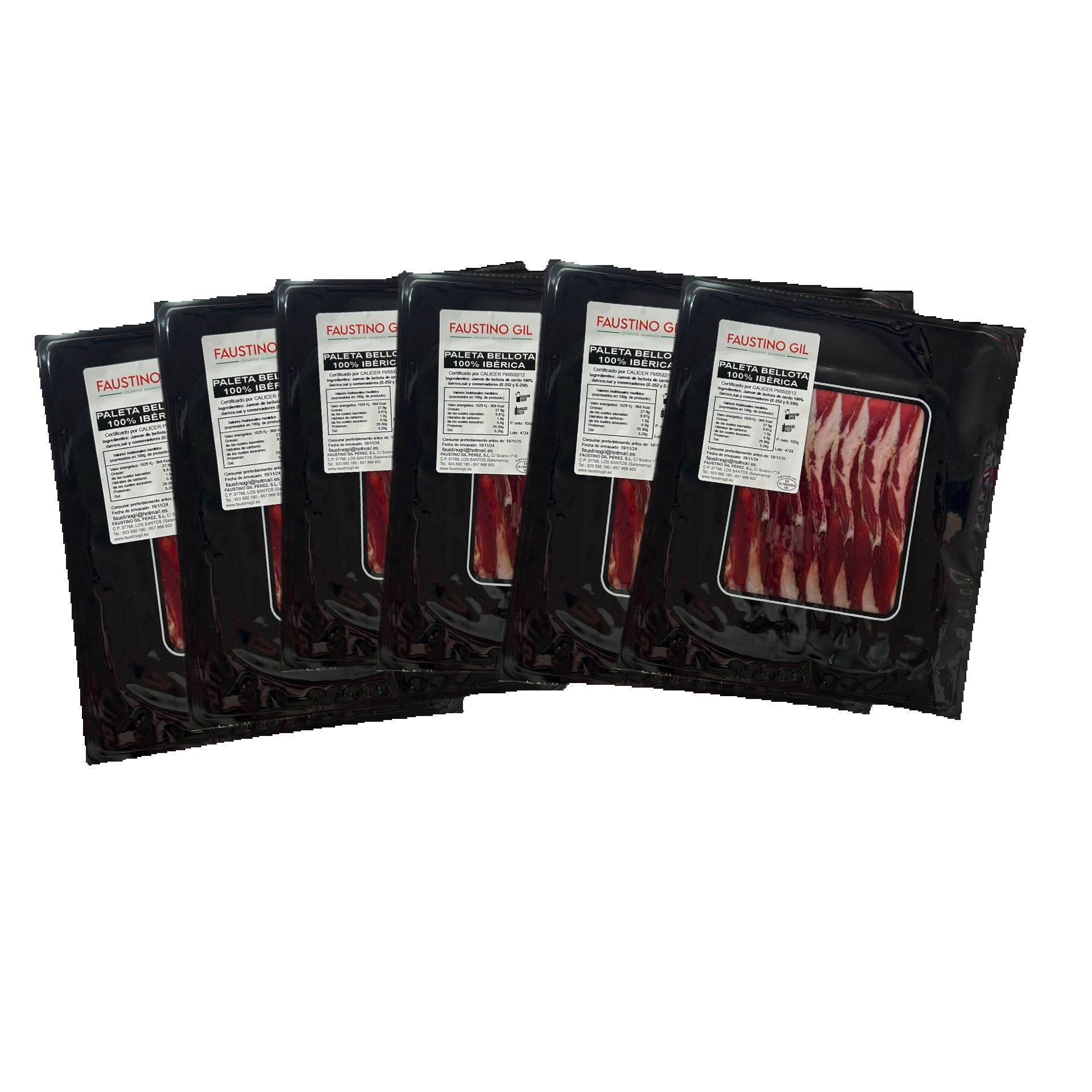 PALETA BELLOTA 100% IBERICA - 6 Sobres de  100g - Elaboración tradicional - Ibéricos Faustino Gil -