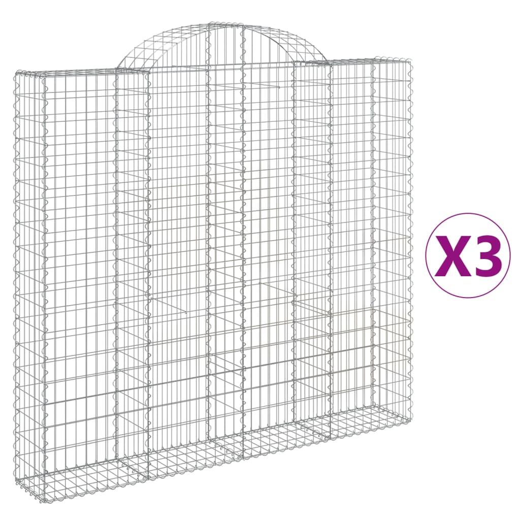Vidaxl Cestas de Gaviones 3 Uds Forma de Arco Hierro Dimensiones 200 X 30 X 80/100 Cm, 200 X 30 X 160/180 Cm, 200 X 30 X 180/200 Cm y Mas