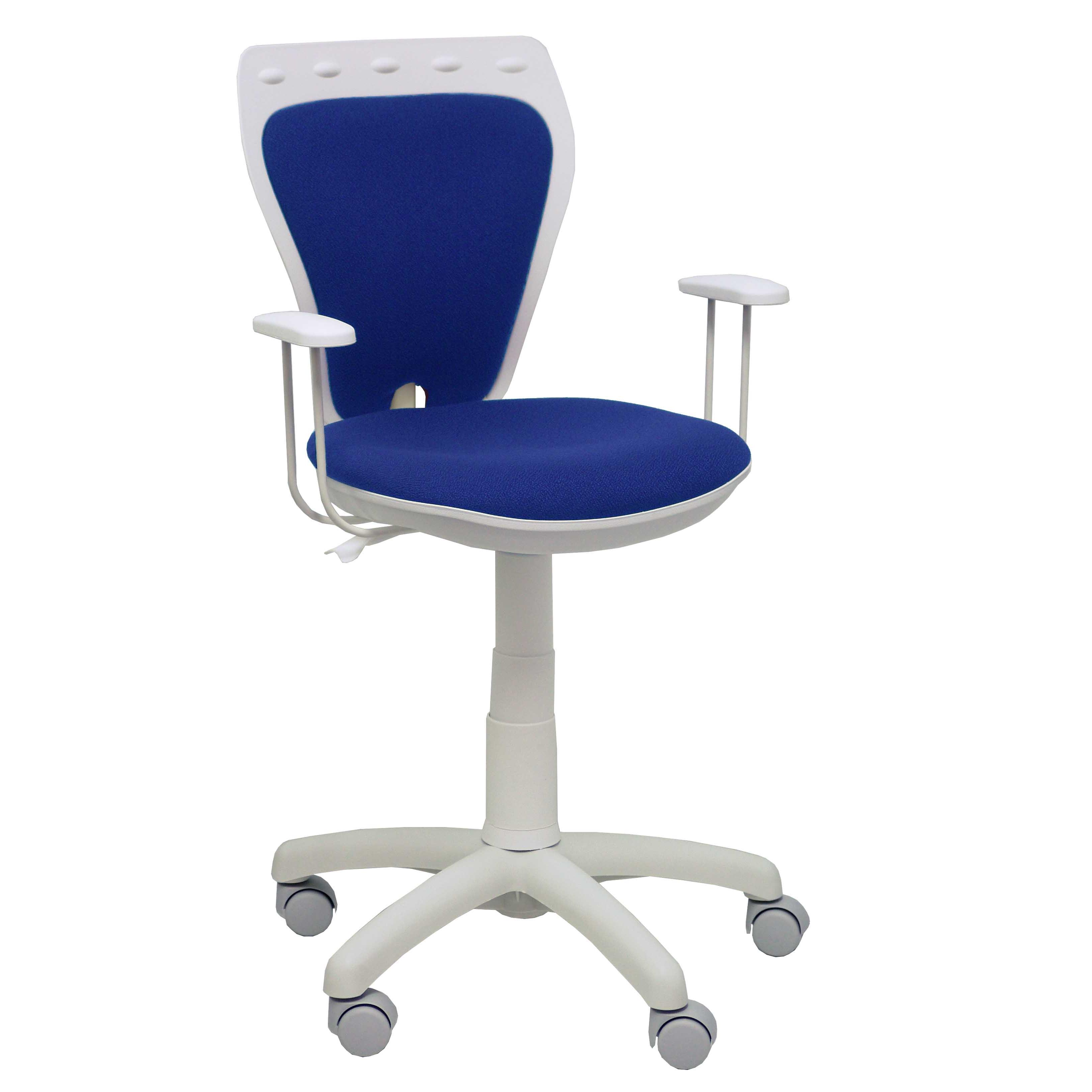 Piqueras Y Crespo Silla Juvenil Ergonómica Blanca con Brazos Regulable en Altura y Tejido Bali Azul