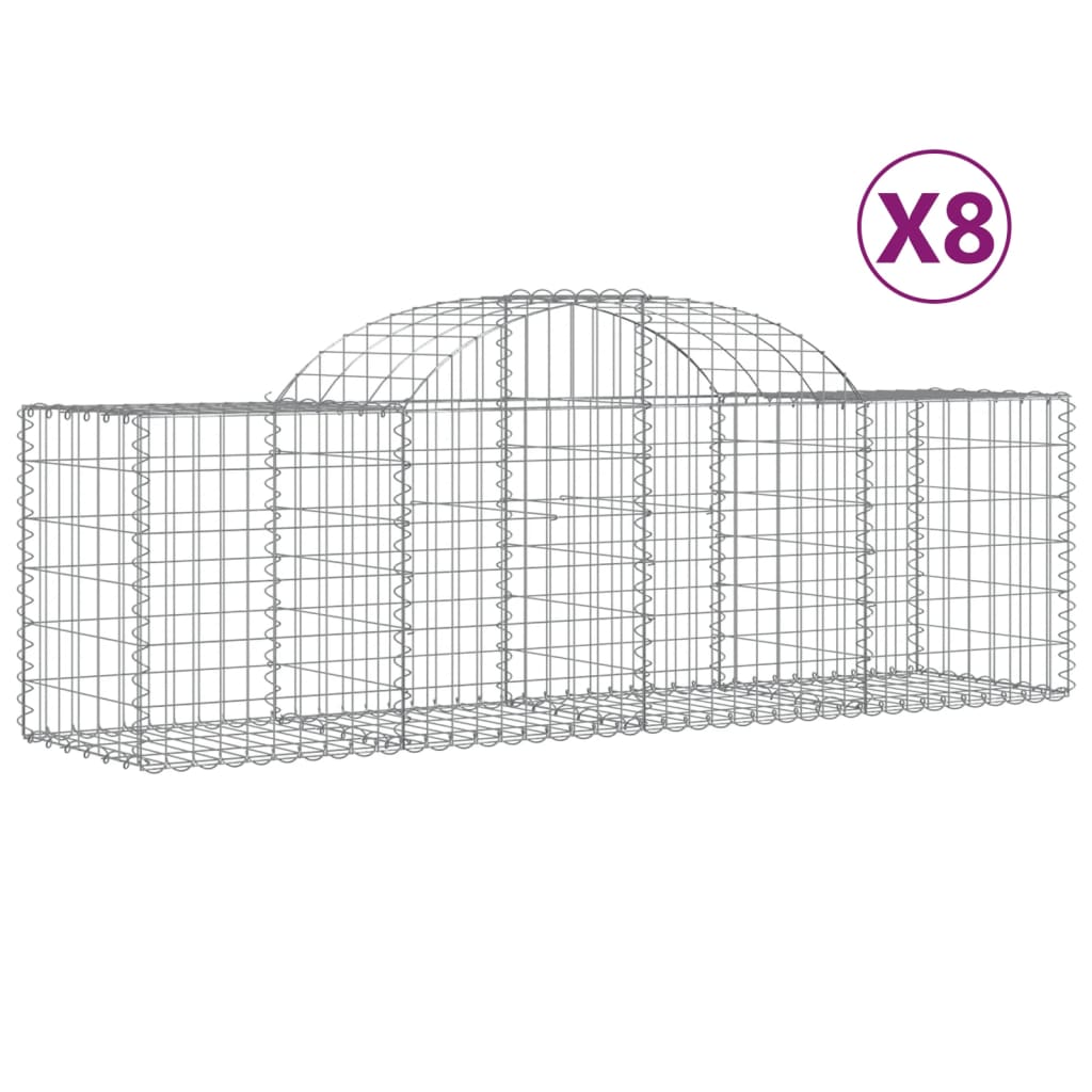 vidaXL Cestas de gaviones 8 uds forma de arco hierro Dimensiones 200 x 30 x 40/60 cm,  200 x 30 x 100/120 cm,  200 x 30 x 120/140 cm y mas