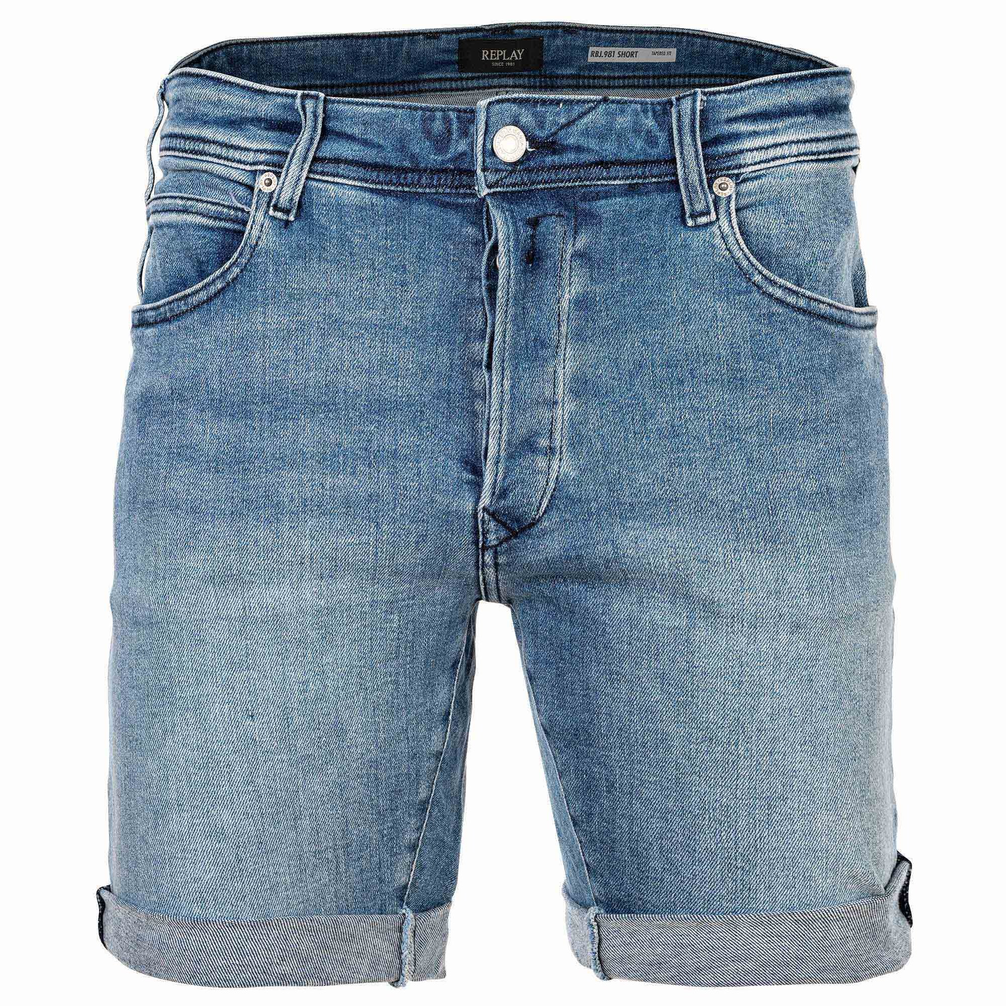 REPLAY Pantalones cortos vaqueros para hombre - POWER, denim elástico, bermudas, corte cónico POWER Stretch Denim