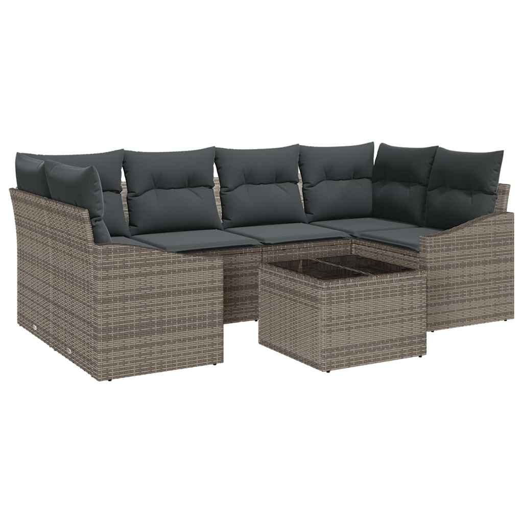 vidaXL Juego de Sofá con cojín con almohada 7 pcs Gris ratán sintético