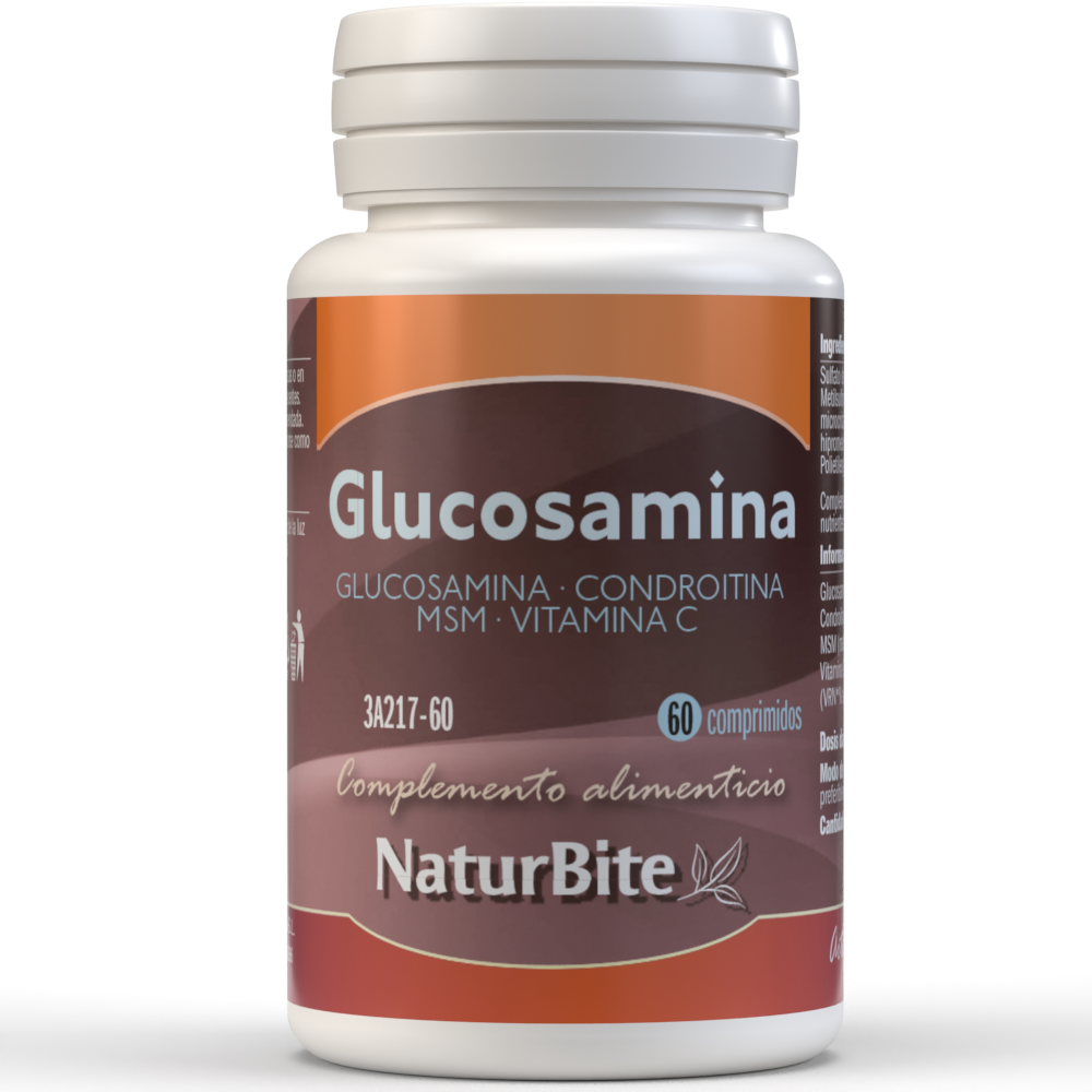 Naturbite - Glucosamina, Condroitina, MSM y Vit C, 60 comp. NaturBite. Para las articulaciones inflamadas o doloridas por la edad y los procesos artríticos. Mejora de la elasticidad de cartílago y articulaciones.