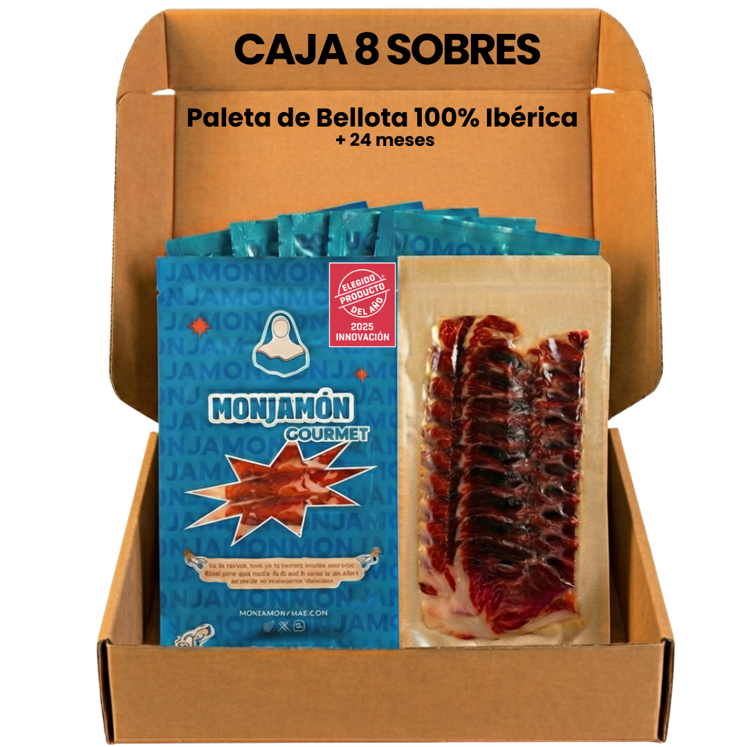 8 SOBRES PALETA DE BELLOTA 100% IBÉRICA PREMIUM +24 MESES  - Pata Negra - Loncheado 80gr/ud | [Elegido Producto del Año 2025]  Artesanal , Tradicional y de Calidad Gourmet
