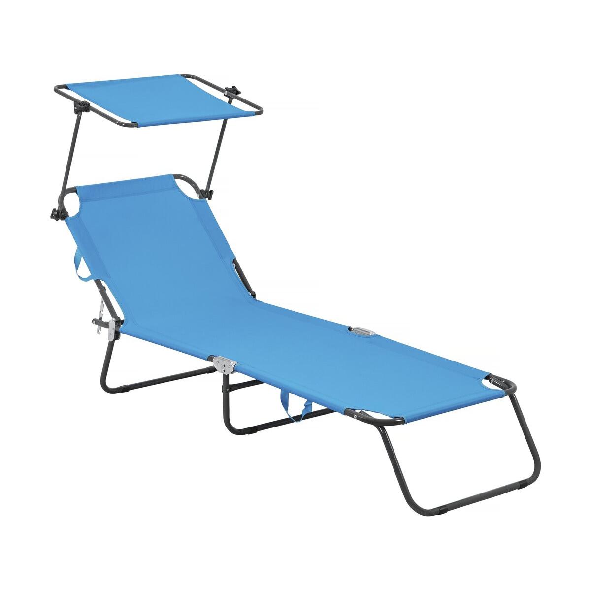 Habitat y Jardin - Tumbona plegable "Lazy" - Con sombrilla - Azul