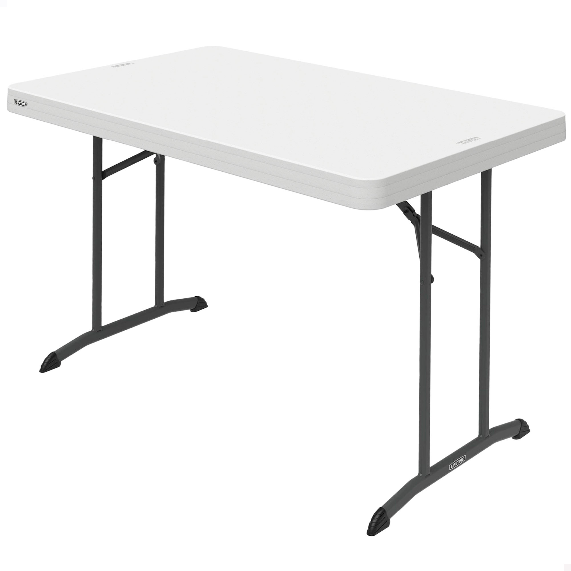 Lifetime - mesa plegable blanca 122x76 cm, altura 74 cm, tablero polietileno alta densidad, protección UV, resistente al agua, estructura metálica estable, uso interior exterior, práctica y duradera